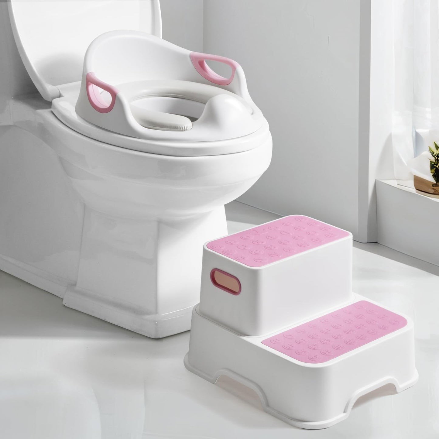 Toilettensitz für Kinder mit Tritthocker, Rosa