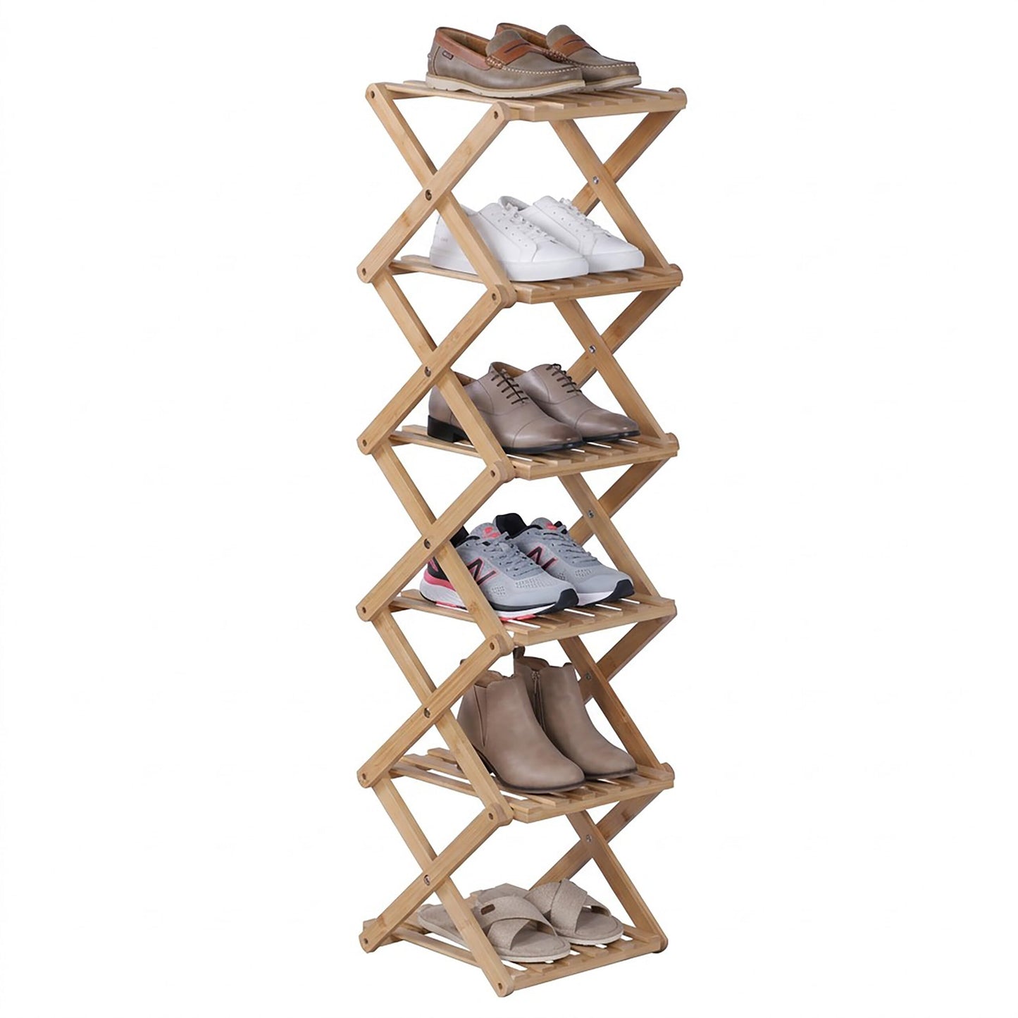 Klappbares Schuhregal mit 6 Ablagen (Bambus), 105 x 28 x 28 cm