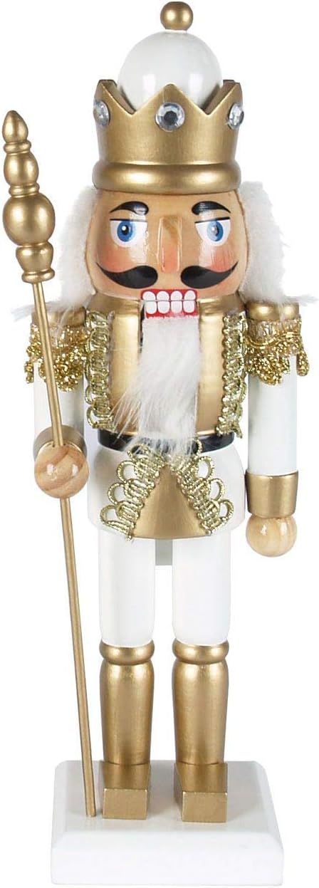 Nussknacker König mit Zepter, Mit Zepter, Gold-weiss