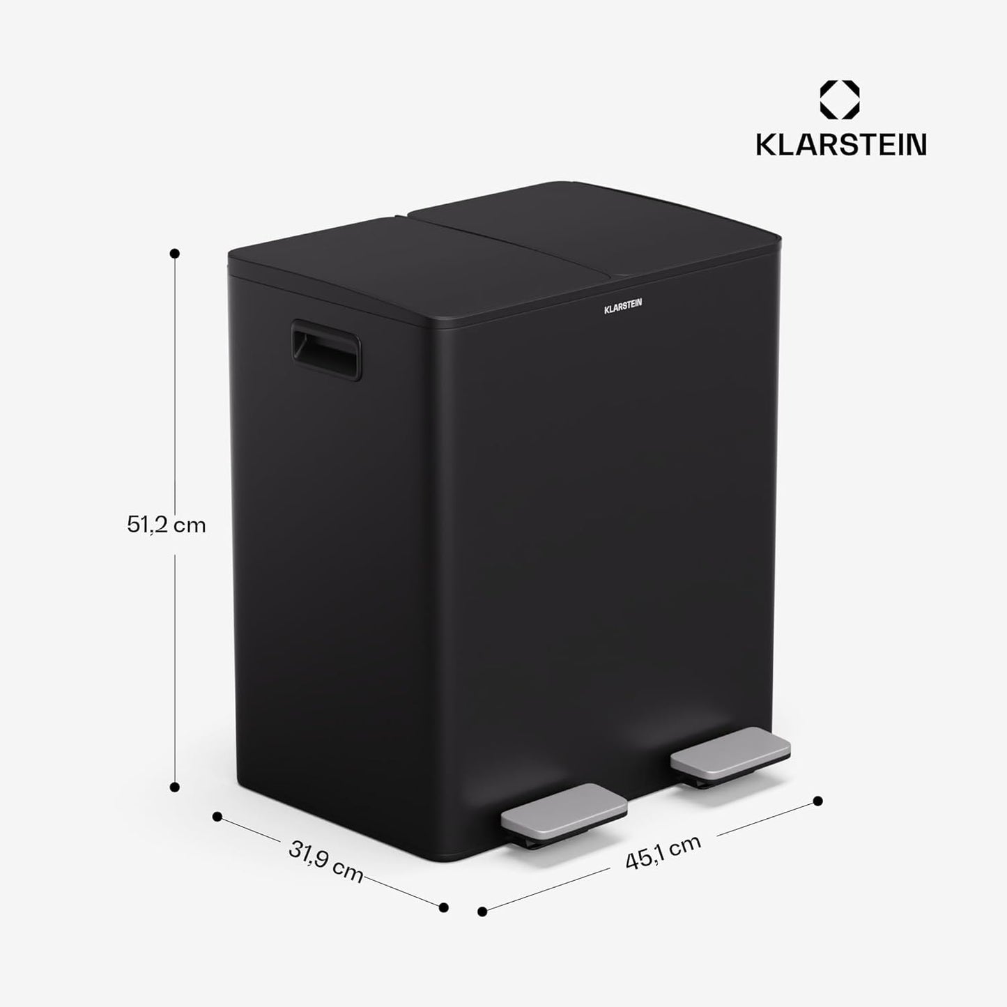 EcoVista Mülltrennsystem mit 2 Fächern & 3L Komposteimer, 40 L mit komposteimer, Schwarz