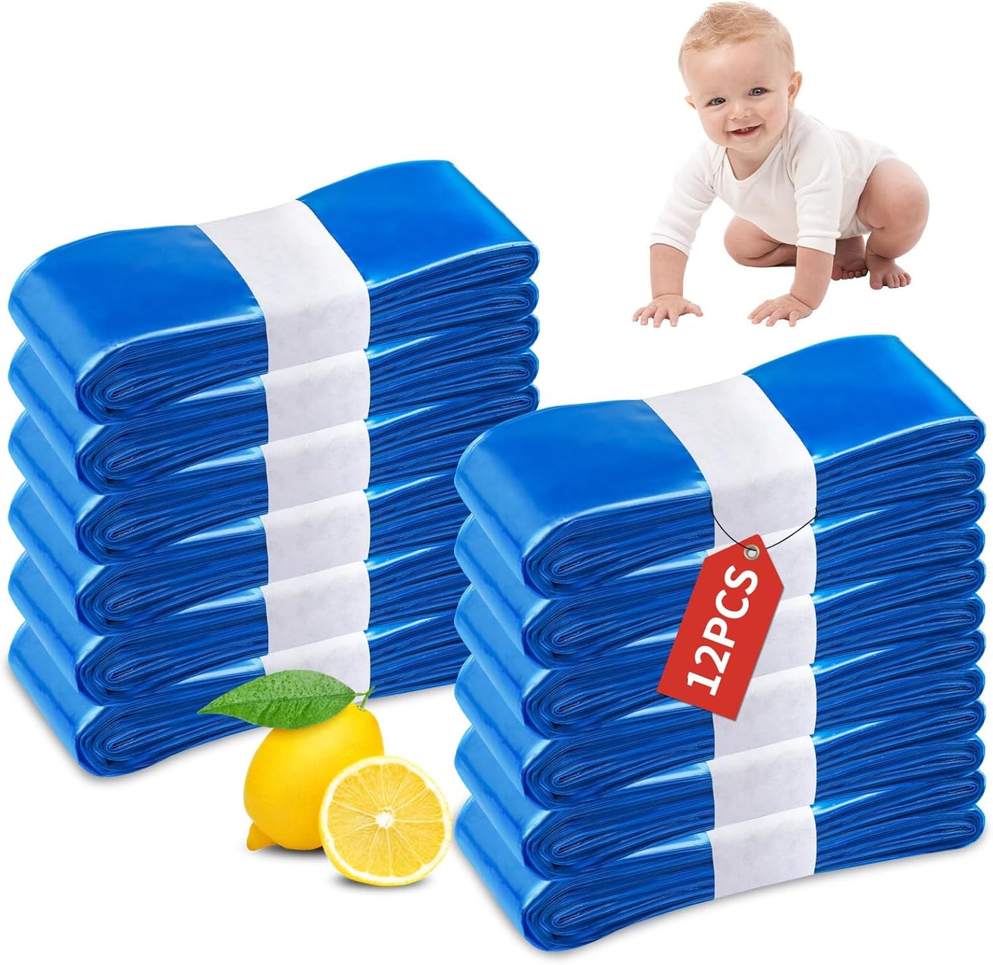 12-teiliges Nachfüllkassetten Set für Windeleimer, Blau,12 Stück