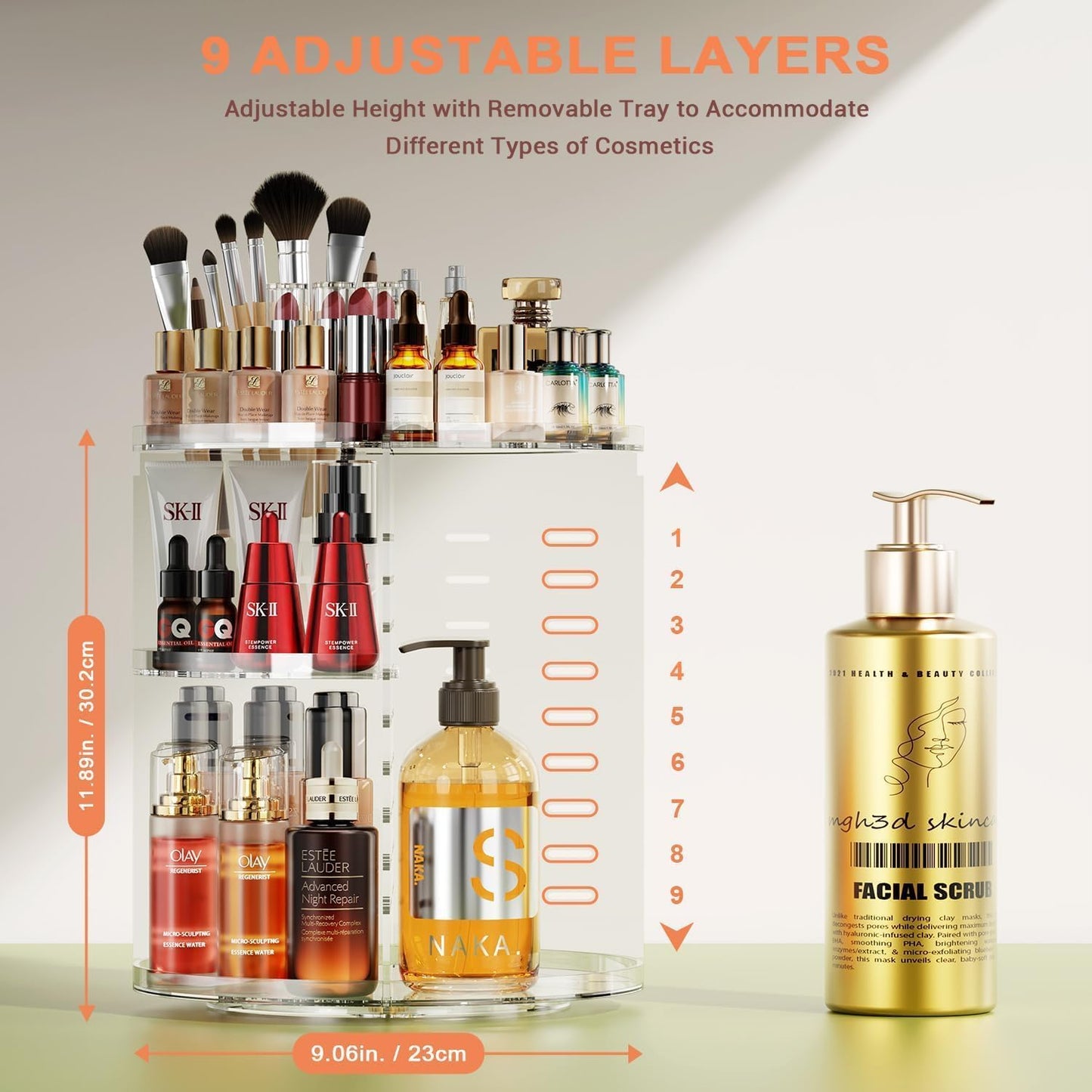 Schminktisch-Organizer, Glastransparent-9 Stufen