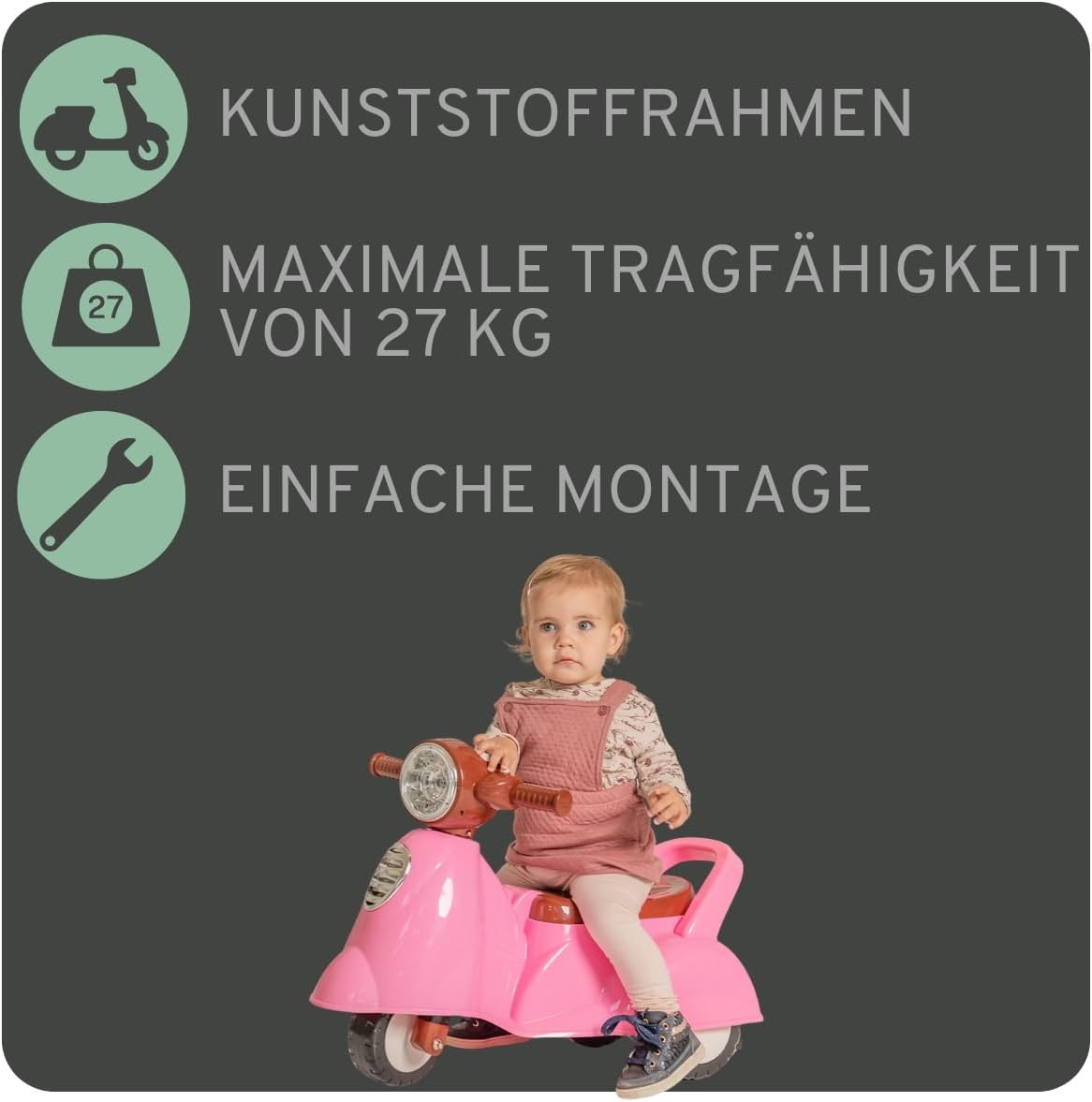 Riding Car Retro Scooter mit Hupe, Retro Rosa