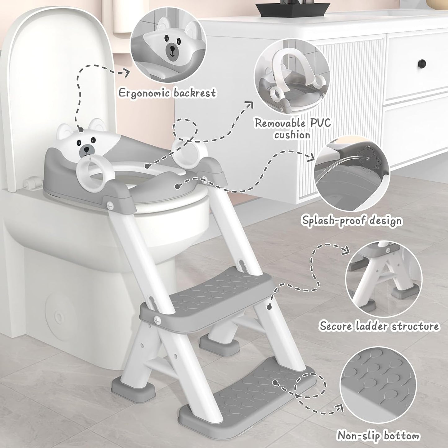 Toilettensitz mit Treppe für Kinder, Grau
