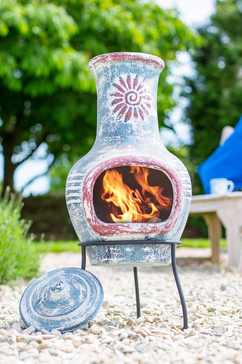 Traditioneller Swirl Clay Chimenea mit Regenabdeckung, Swirl