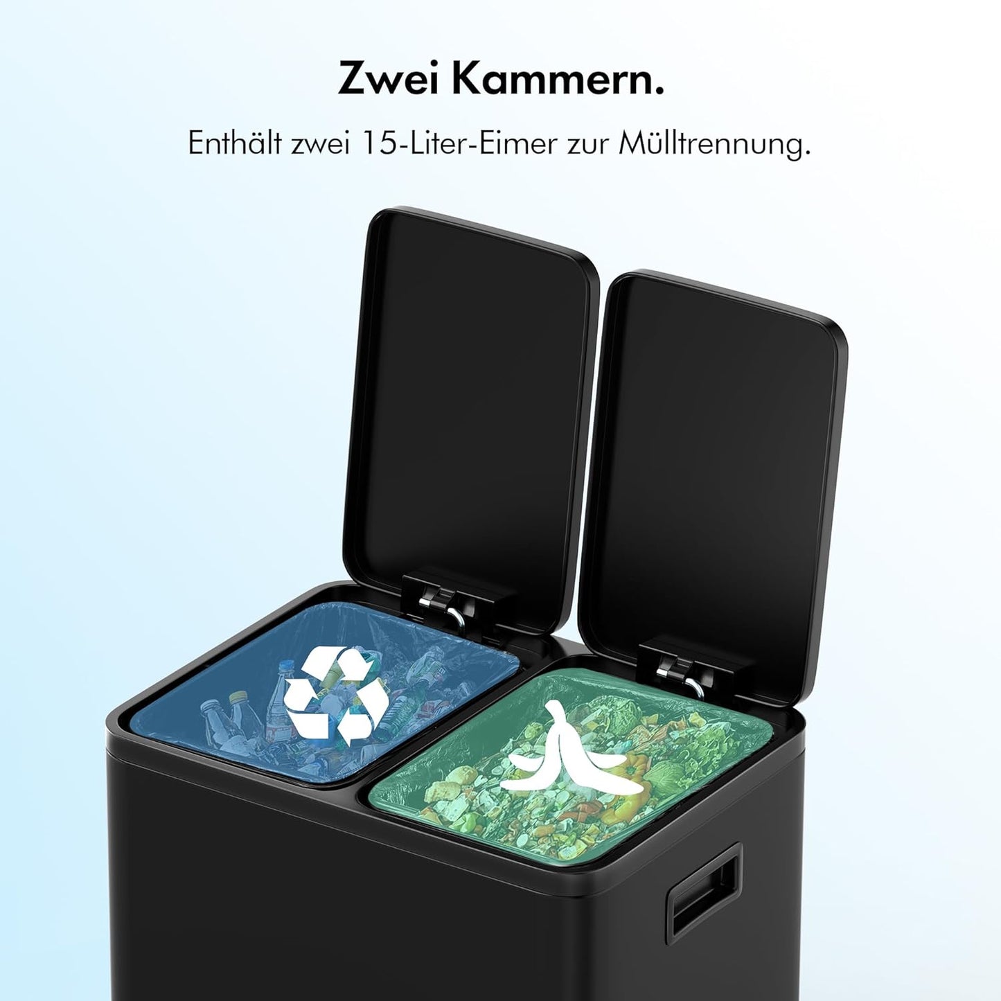 Rutschfester Doppelmülleimer, Schwarz 30L (2x15L)