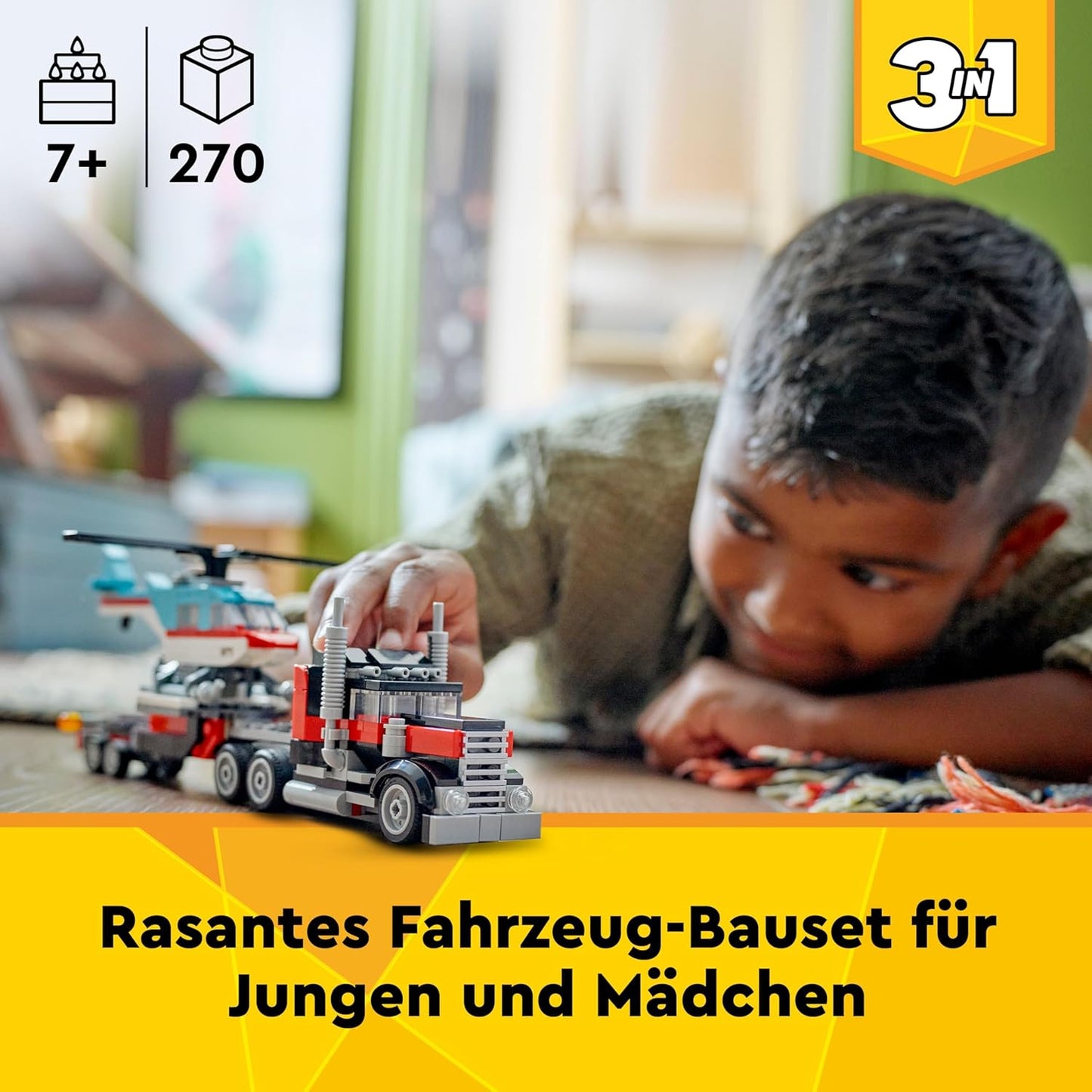 Tieflader mit Hubschrauber, Flatbed Truck With Helicopter 31146