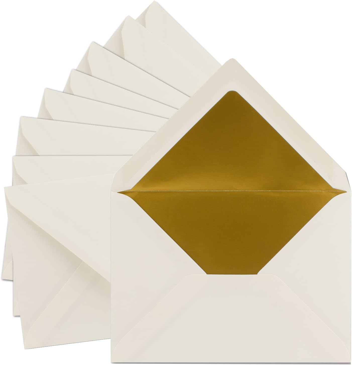 50x DIN C5 Kuverts, 50 Umschläge Naturweiss | Gold Futter