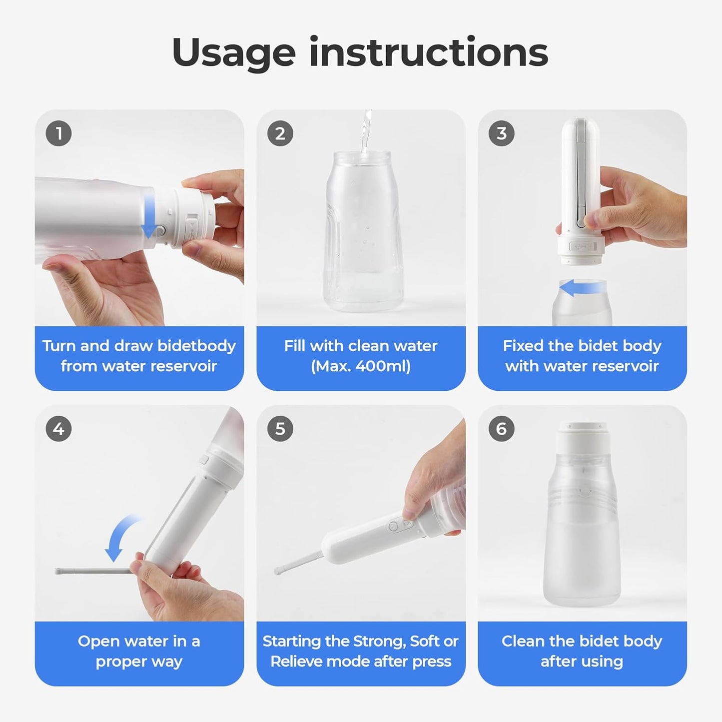 Elektrisches Reisebidet mit 3 Reinigungsmodi (400 ml)