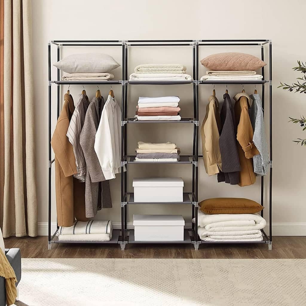 RYG12G Faltschrank mit 2 Kleiderstange, Grau 150x45x175cm