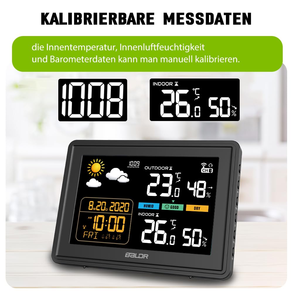 Wetterstation mit Funkuhr und Aussensensor, Schwarz