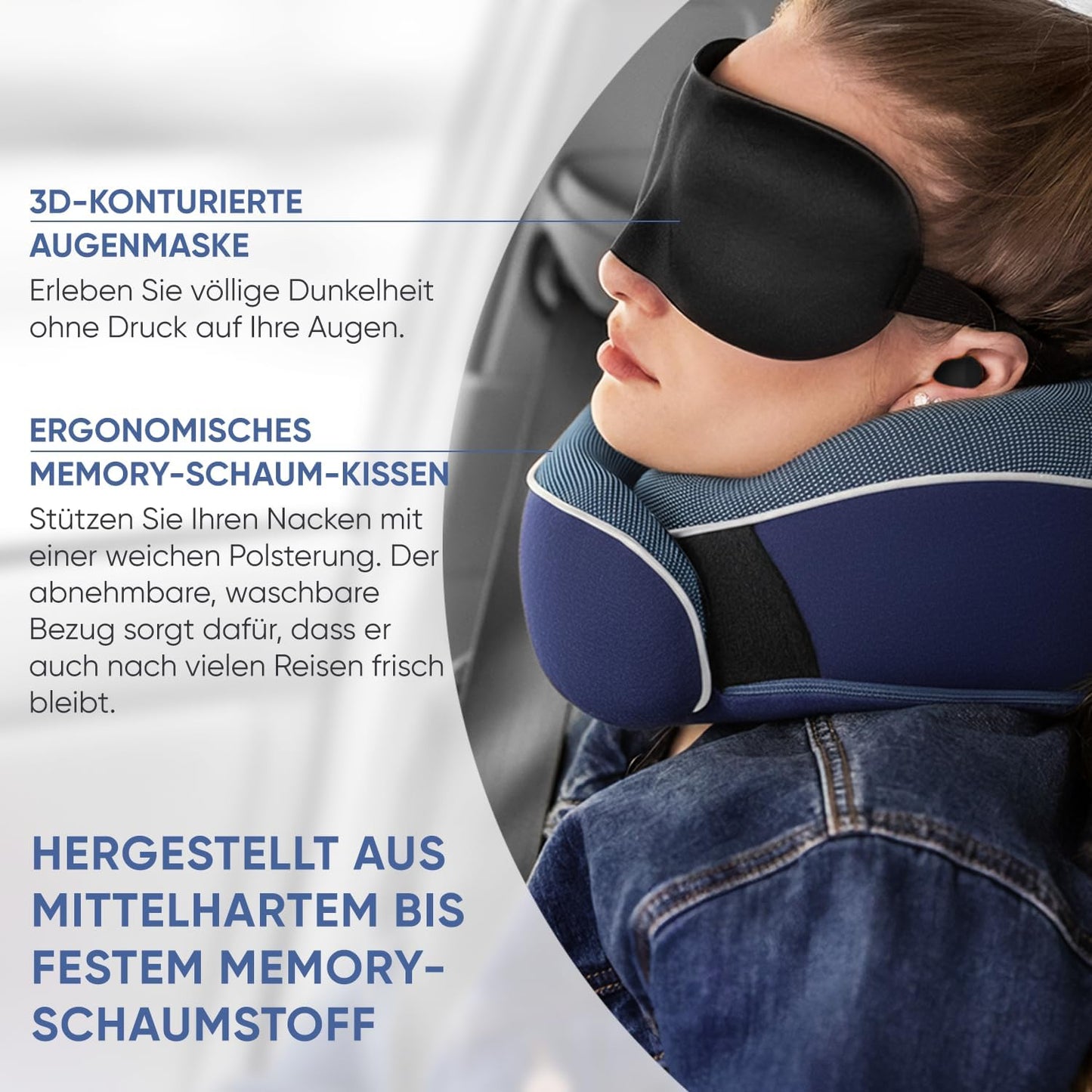 Reisekissen aus Memory Foam mit Schlafmaske, Blau