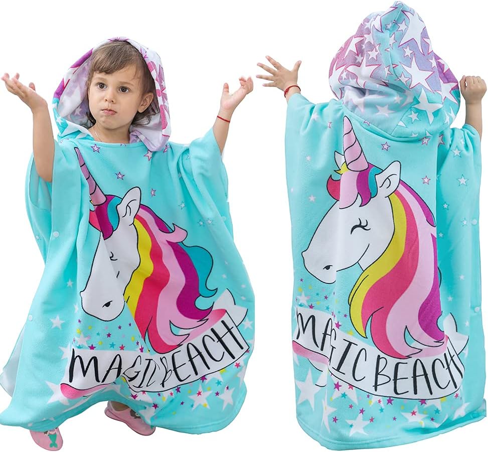 Badeponcho für Kinder mit Kapuze (4-12 Jahre), 1-einhorn Einheitsgröße