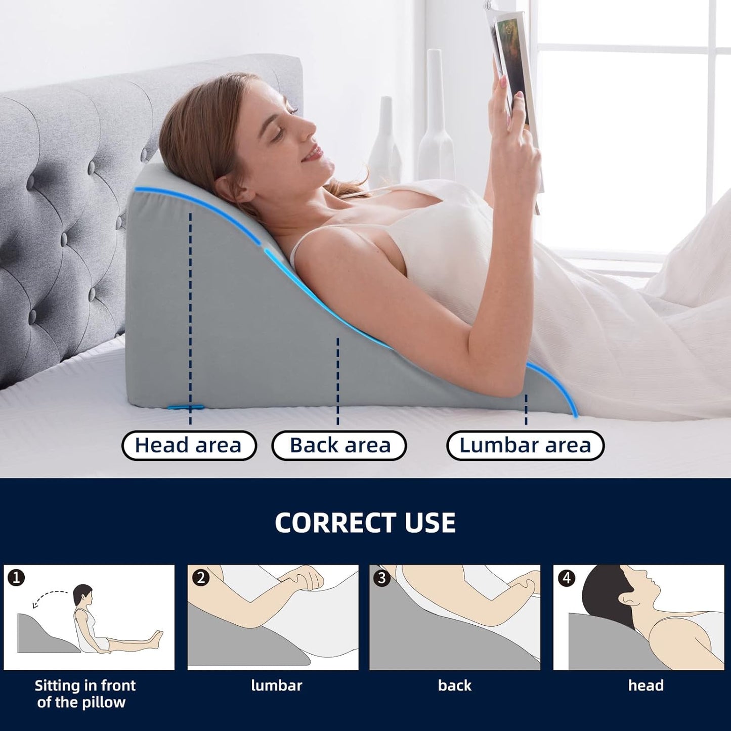 Lesekissen mit Memory-Schaum für Rückenunterstützung, Extra Breite 56cm Grau