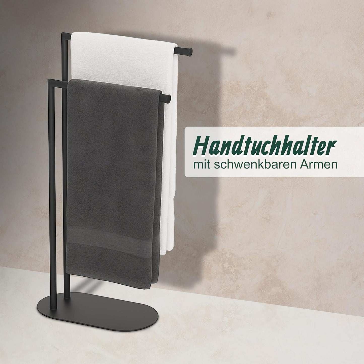 Handtuchständer mit 2 Stangen, Schwarz