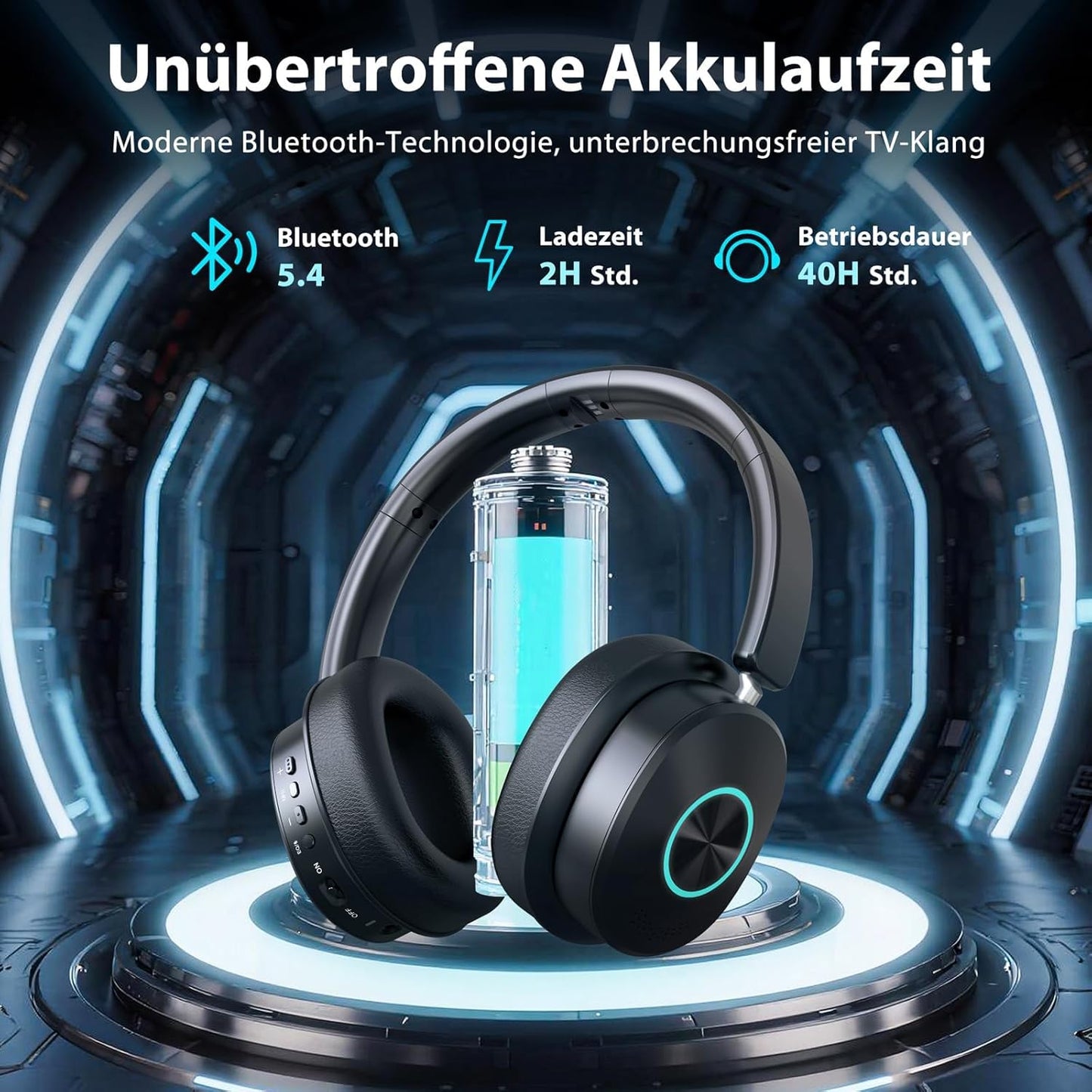 Kabellose TV-Kopfhörer mit Sender-Ladestation, Black