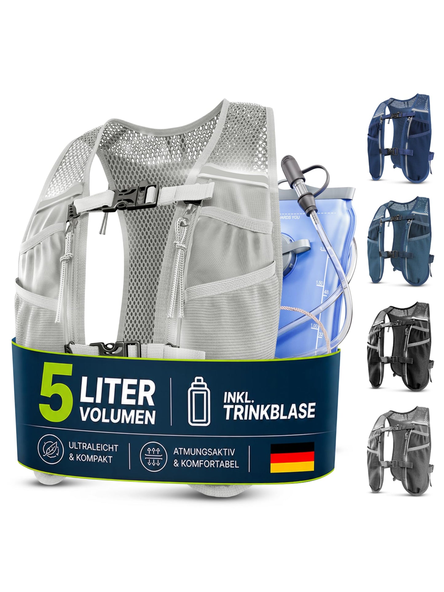 Laufweste mit Trinkblase, 5L - weissgrau - mit Trinkblase 5L