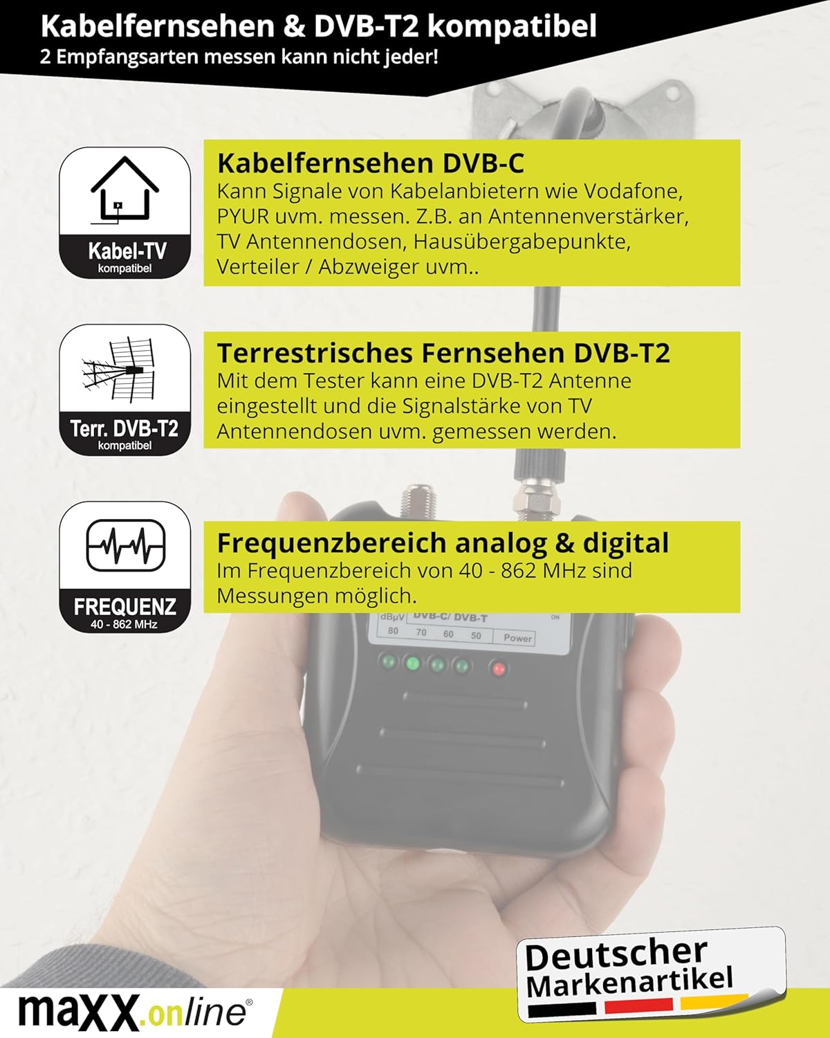 Signaltester für DVB-C/DVB-T Kabelfernsehen