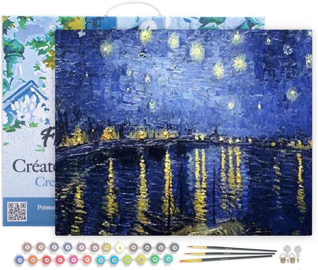 Malen nach Zahlen Set - Sternennacht, Van Gogh Sternennacht über der Rhone 40x50cm Mit Rahmen (bereits gespannt)