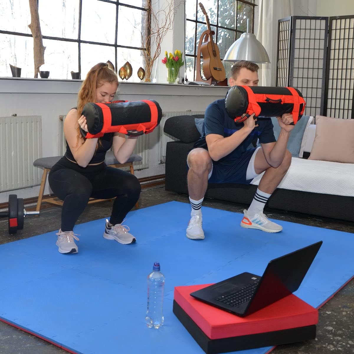 Profi Kampfsportmatten-Set für Zuhause (4 Stück), 4 Matten 63 x 63 cm Rot Blau