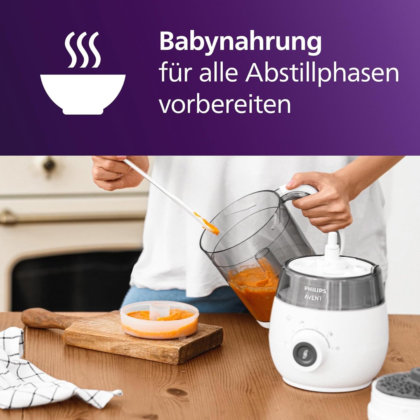 4-in-1-Babynahrungszubereiter SCF883/20 mit Dampfgarer & Mixer, Mit Zubehör