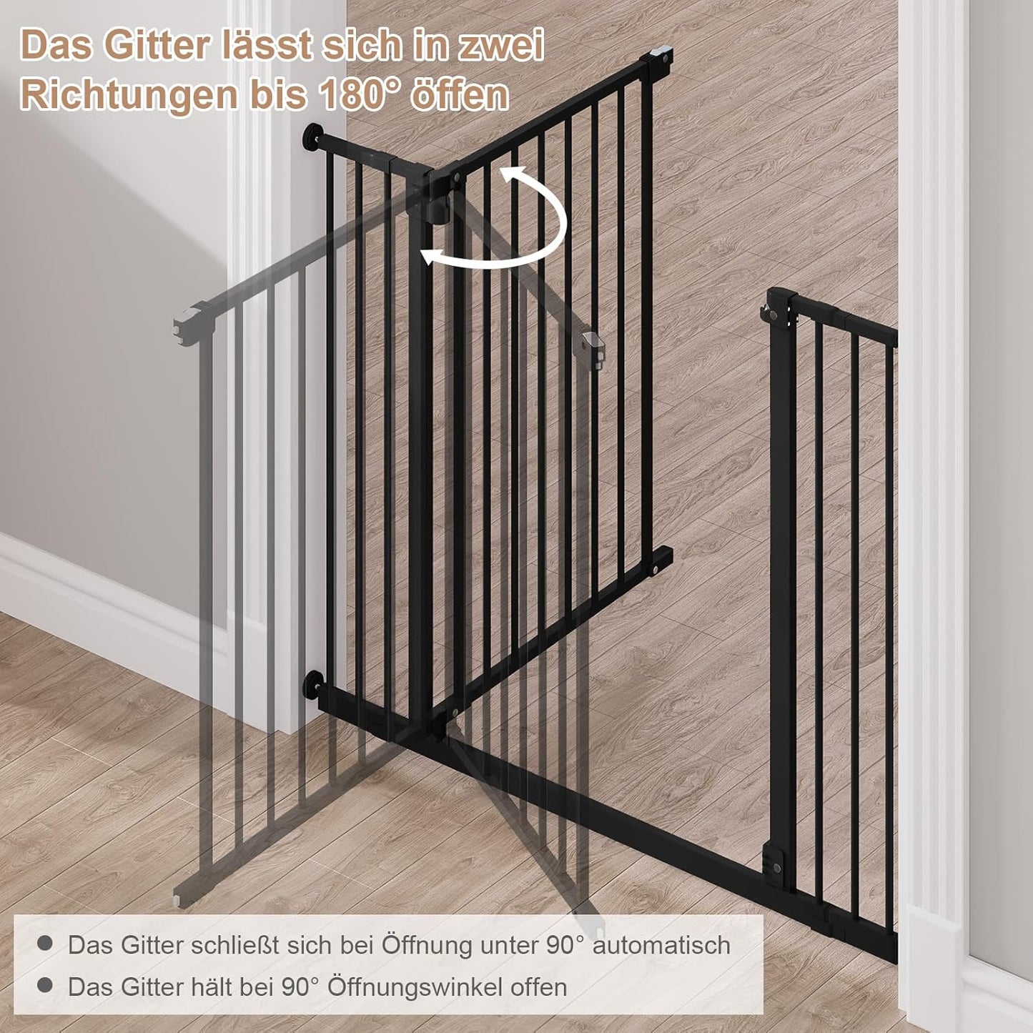 Treppenschutzgitter, Auto-Close & beidseitig schwenkbar, 75-87cm Schwarz