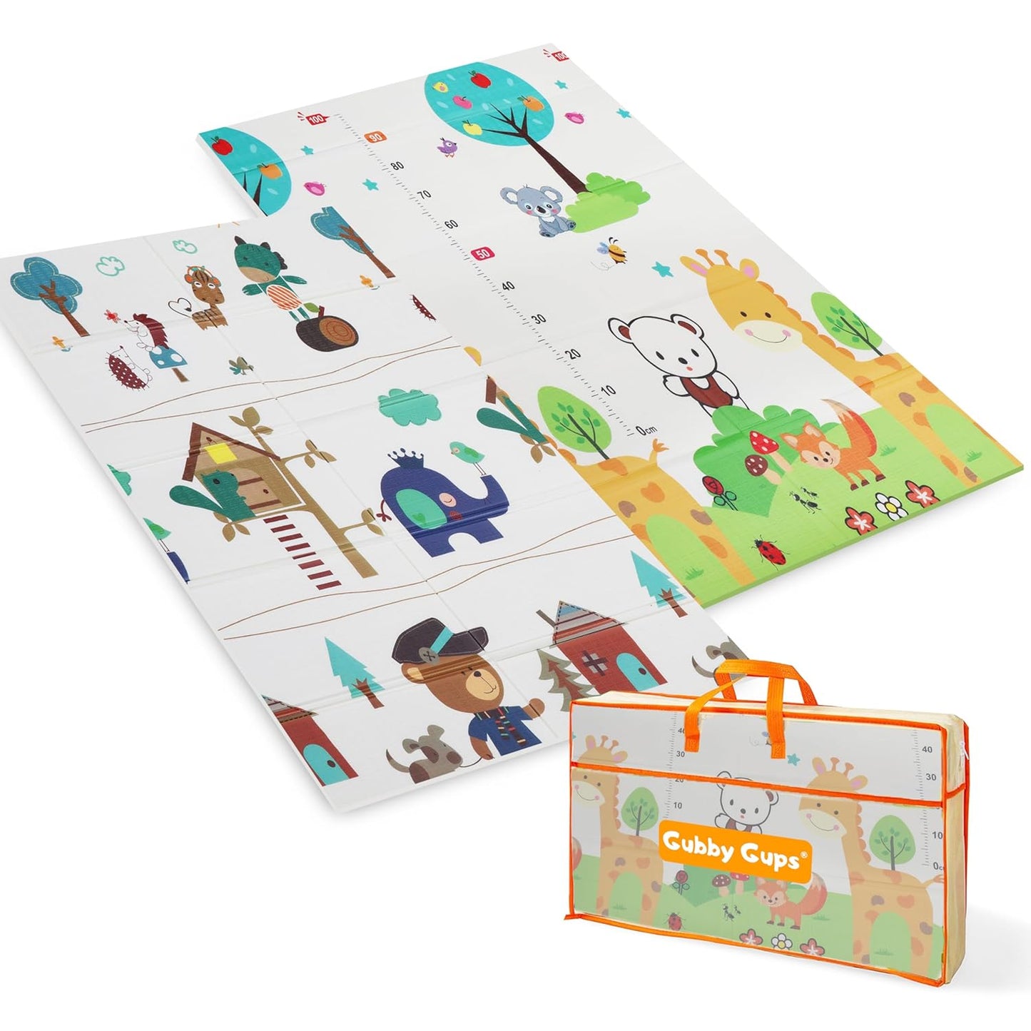 Faltbare Baby Krabbelmatte Giraffe und Bär, 180x120cm, rutschfest, Giraffe und Bär