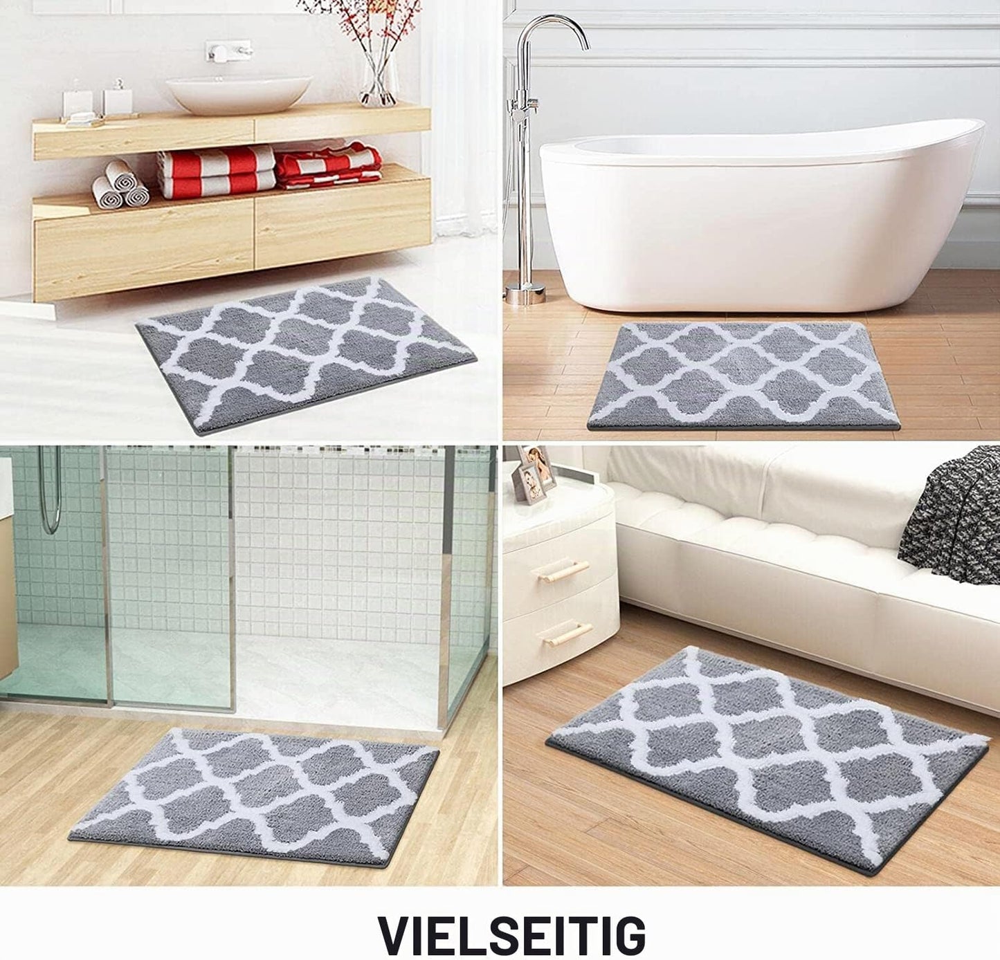 2-teiliges Badematten-Set, 50 x 60 cm (U-förmig) + 50 x 76 cm (Rechteckig) Grau