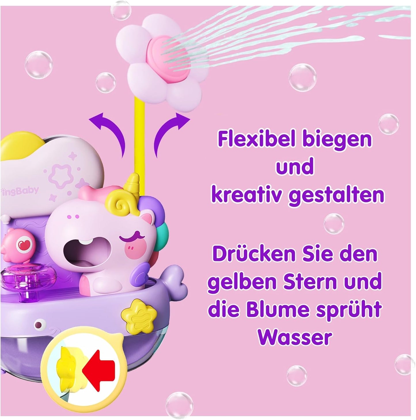 Schaum-Einhorn Badespielzeug mit Seifenblasen