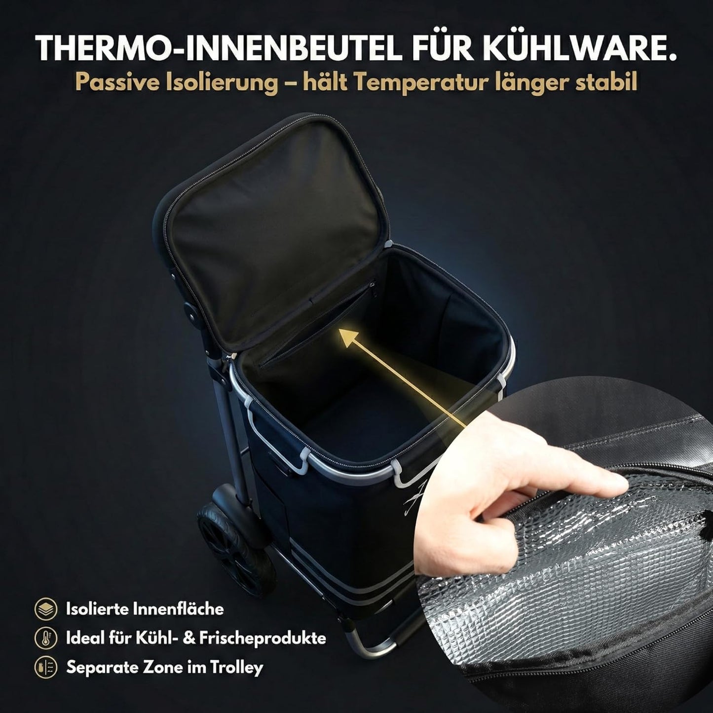 Einkaufstrolley mit Thermo-Innenbeutel, faltbar