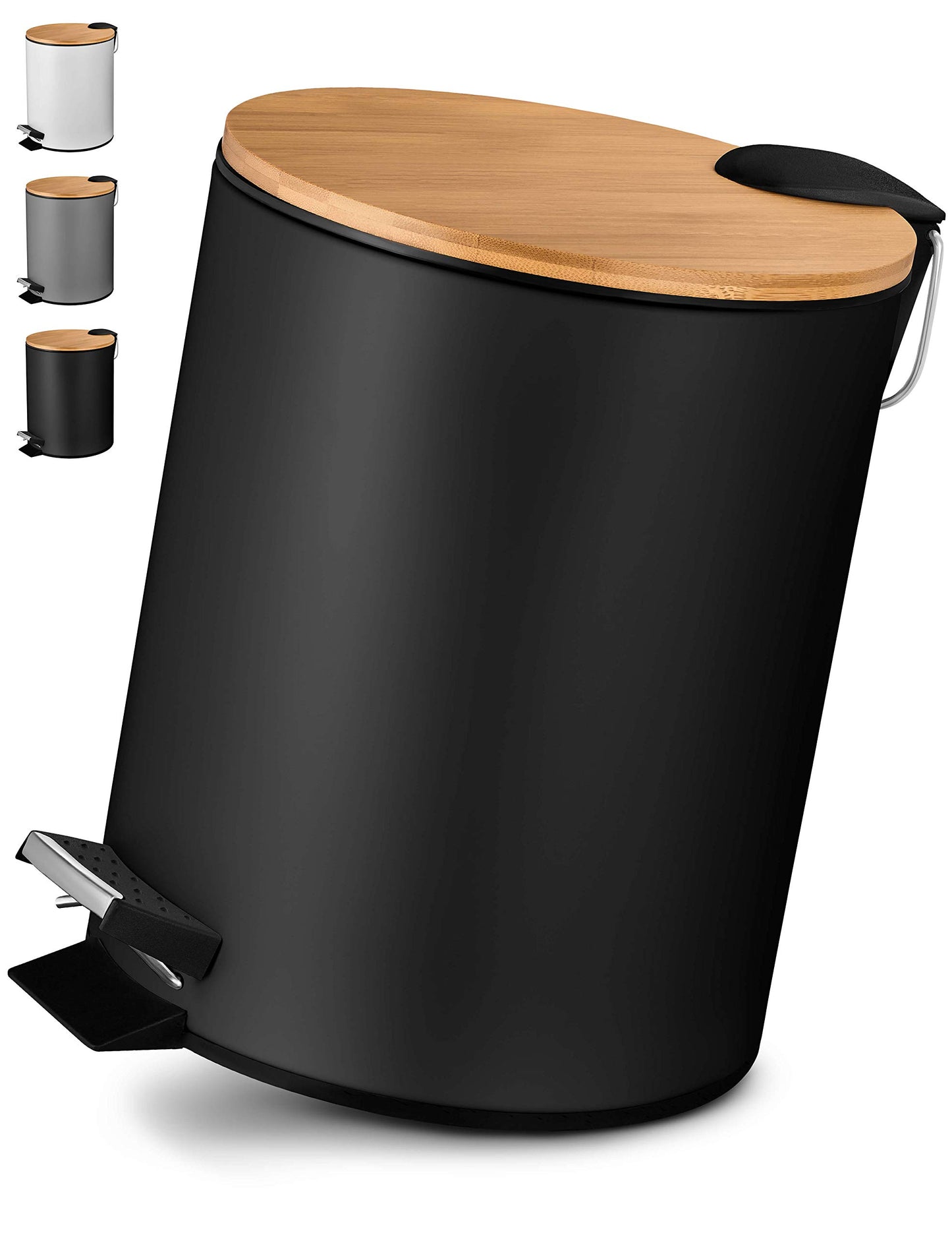 Kosmetikeimer mit Soft-Close und Bambusdeckel, Schwarz Matt 5L