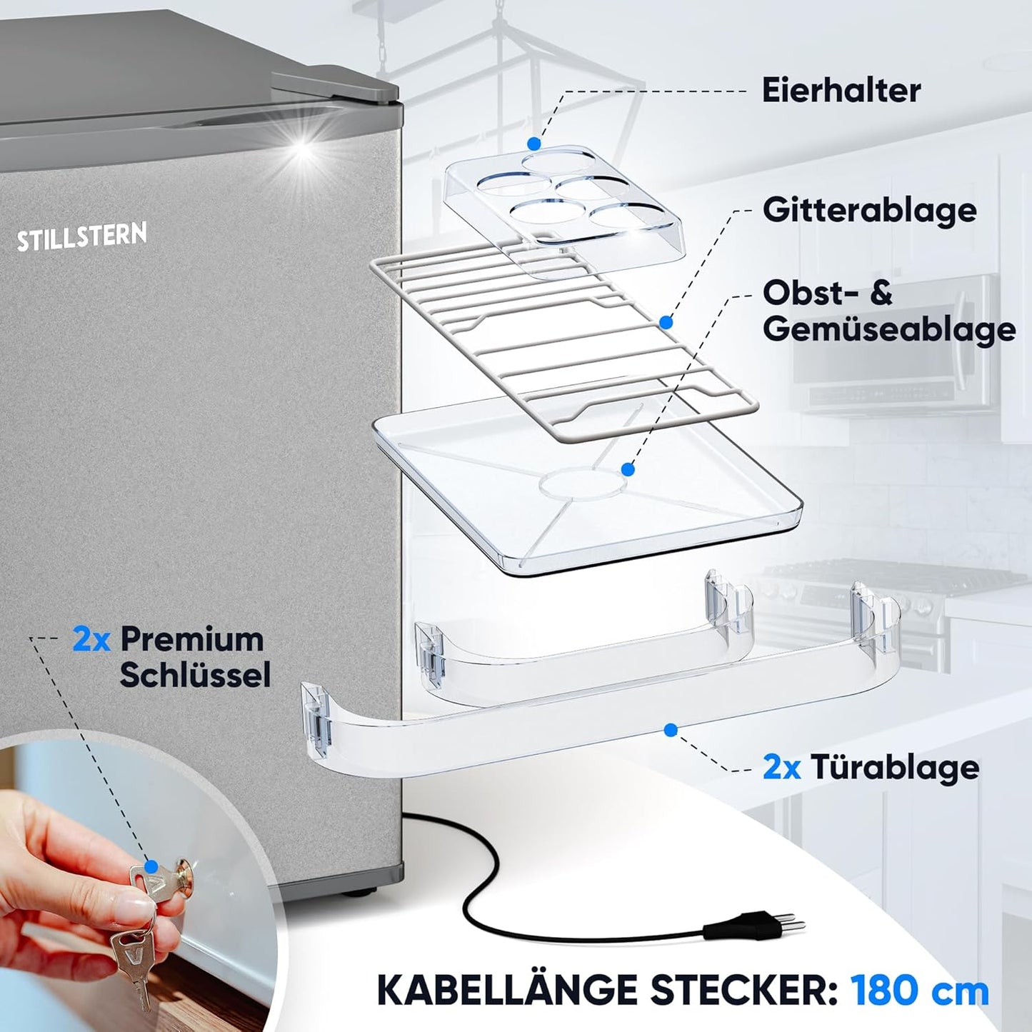 Mini-Kühlschrank mit Schloss, Silber