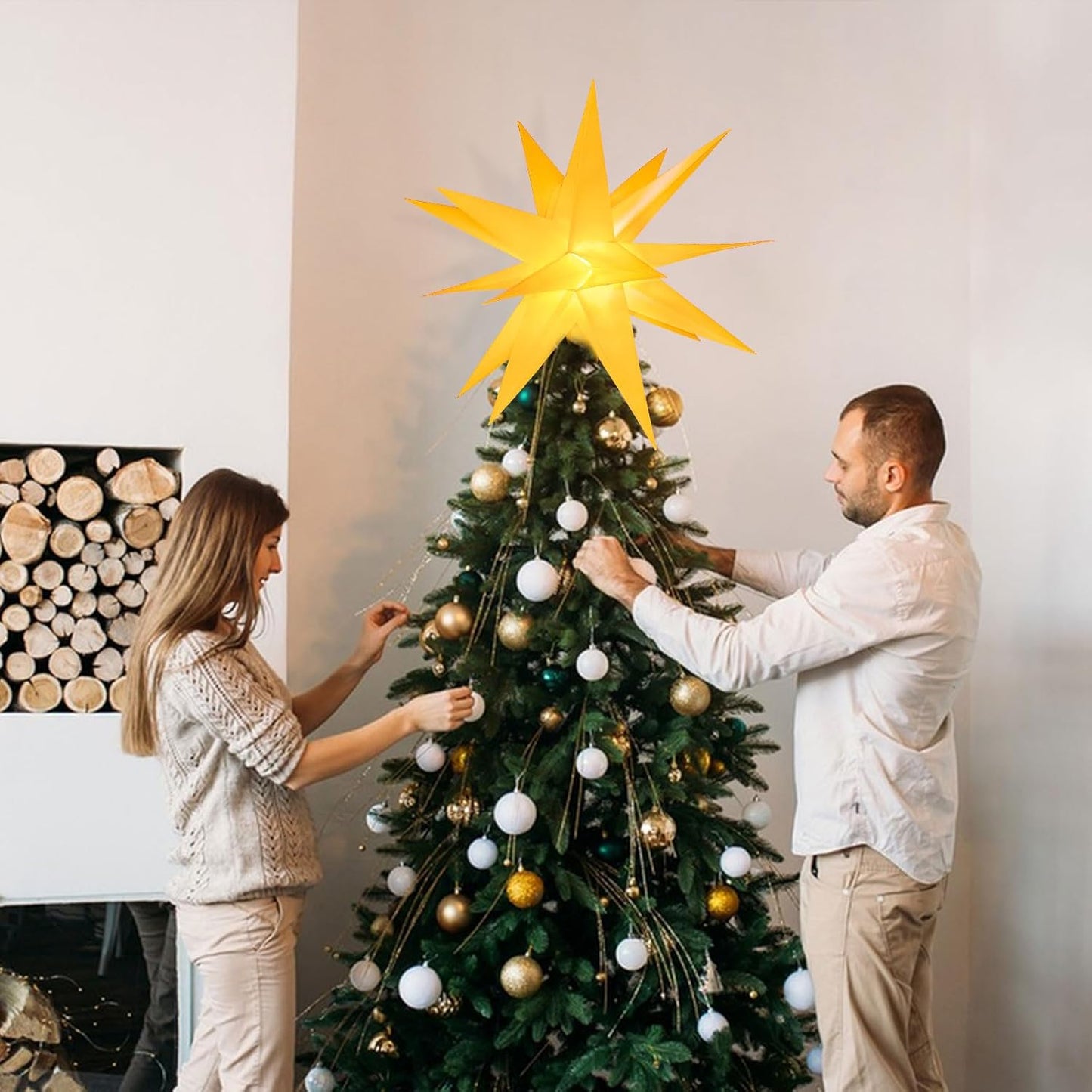 3D Weihnachtsstern mit Timer, Gelb 58cm