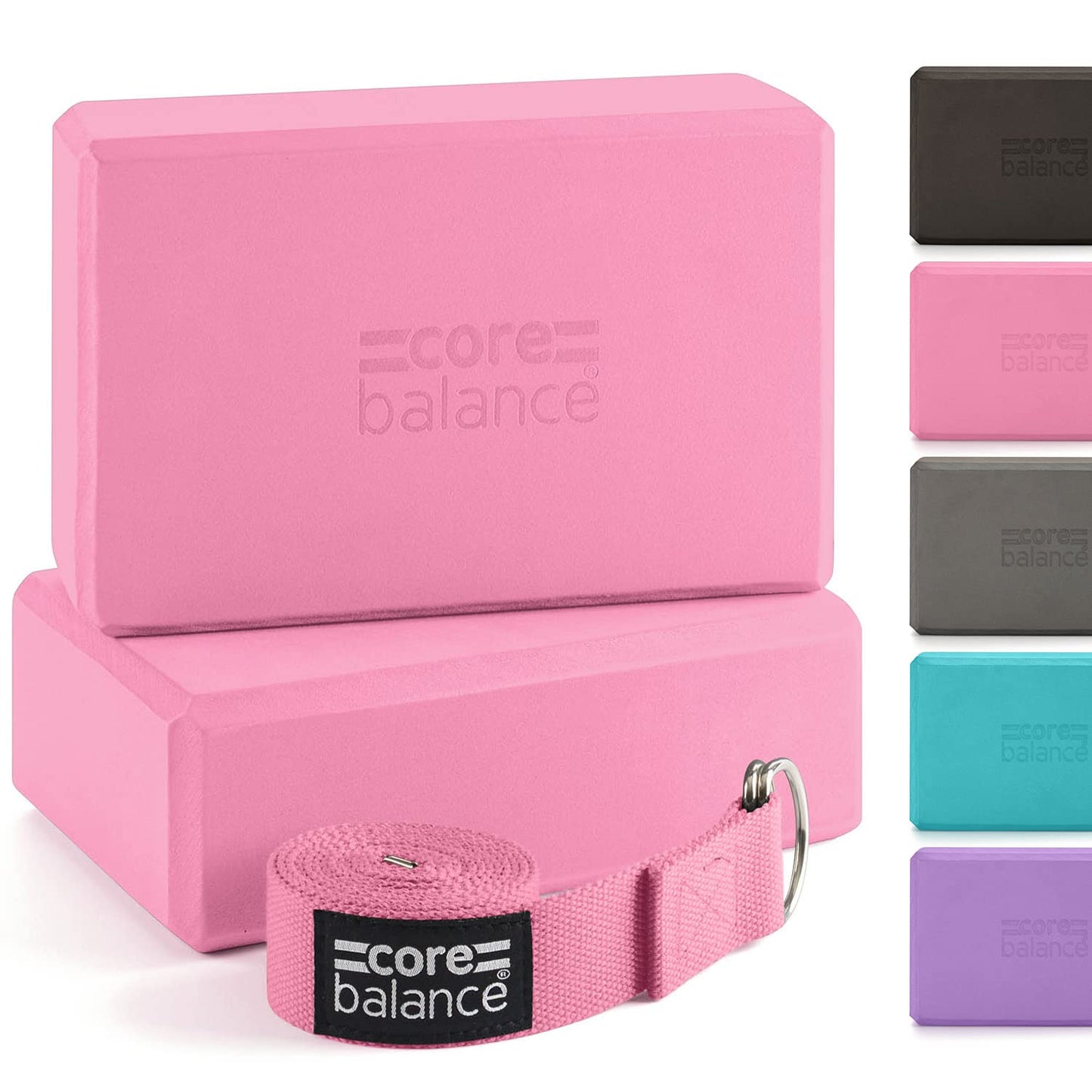 3-teiliges Yoga-Blöcke & Gurt-Set, Pink