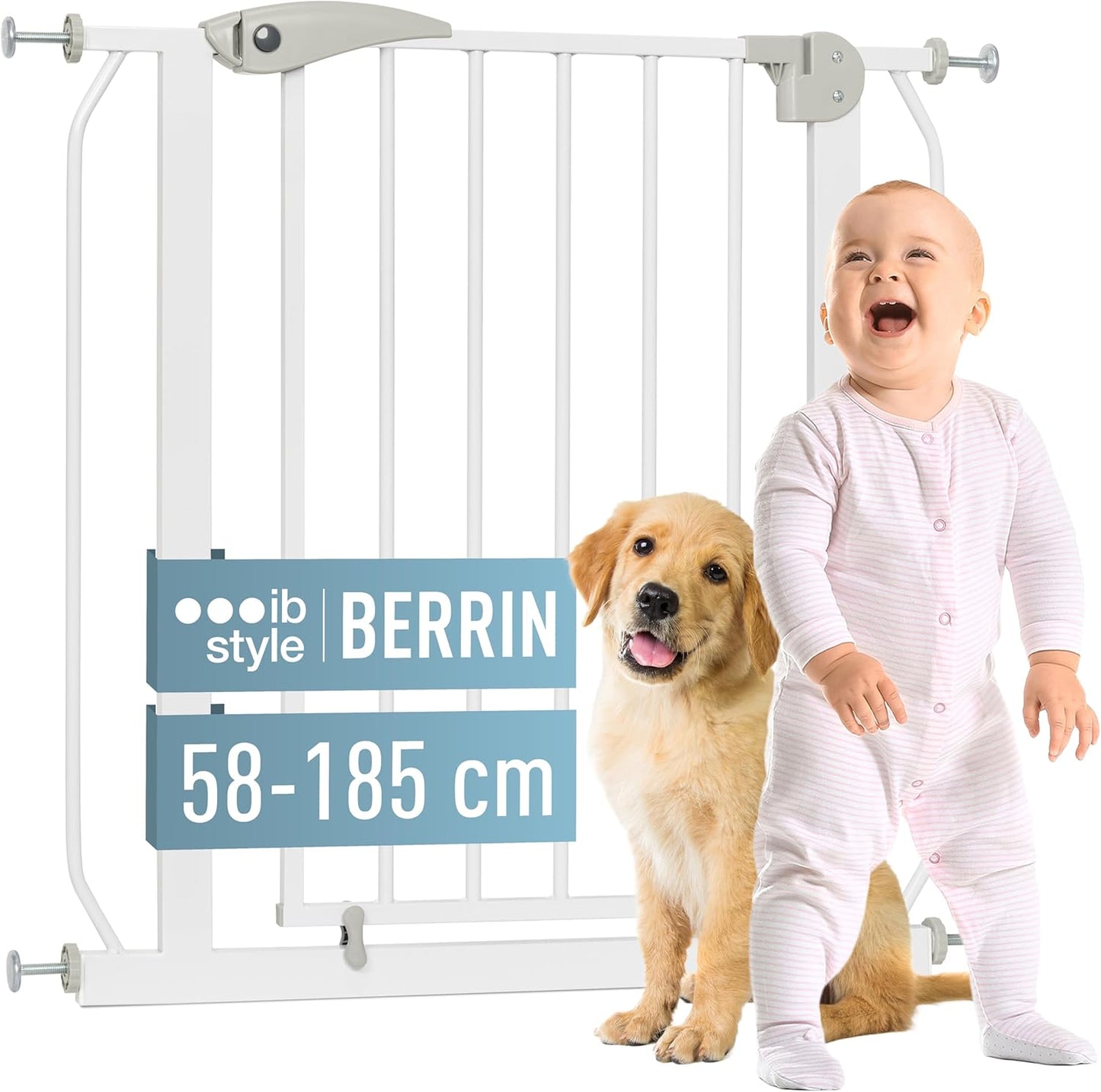 Treppenschutzgitter Berrin für Babys und Haustiere, 58-185 cm, 108-116 cm