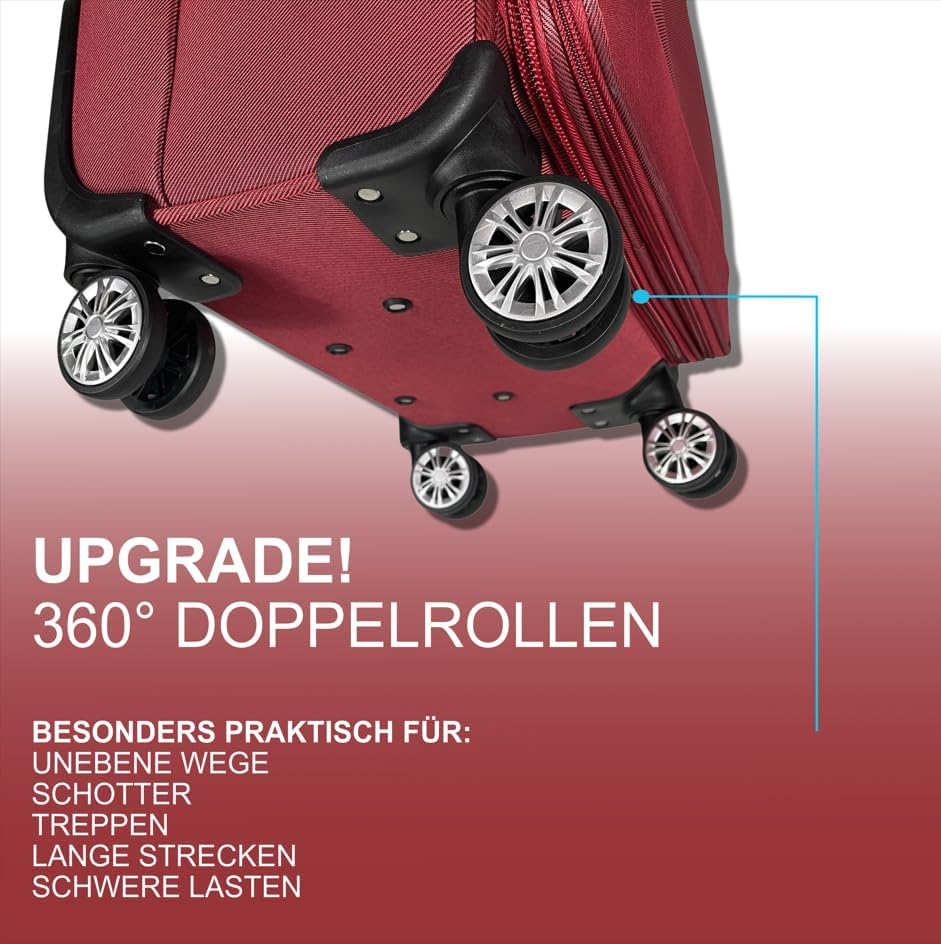 3-teiliges Weichschalenkoffer-Set, 3er Set Rot