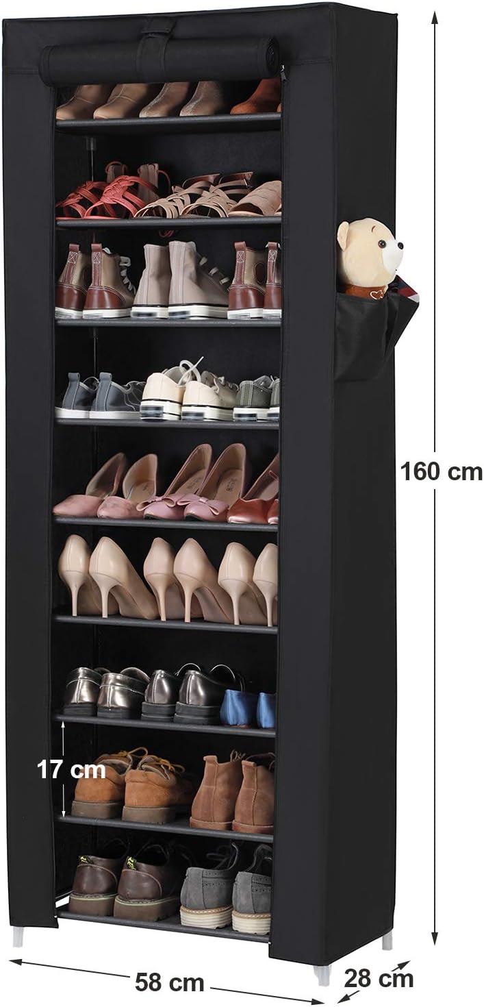 Schuhregal mit 10 Ebenen, 10 Ebenen (58B cm) Schwarz