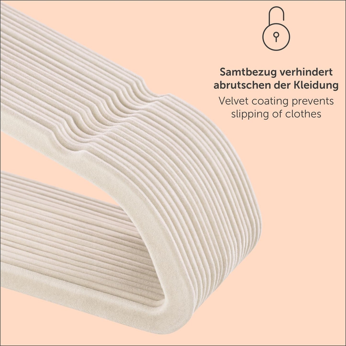 50-teiliges Samt-Kleiderbügel Set, 50 Stück Elfenbein