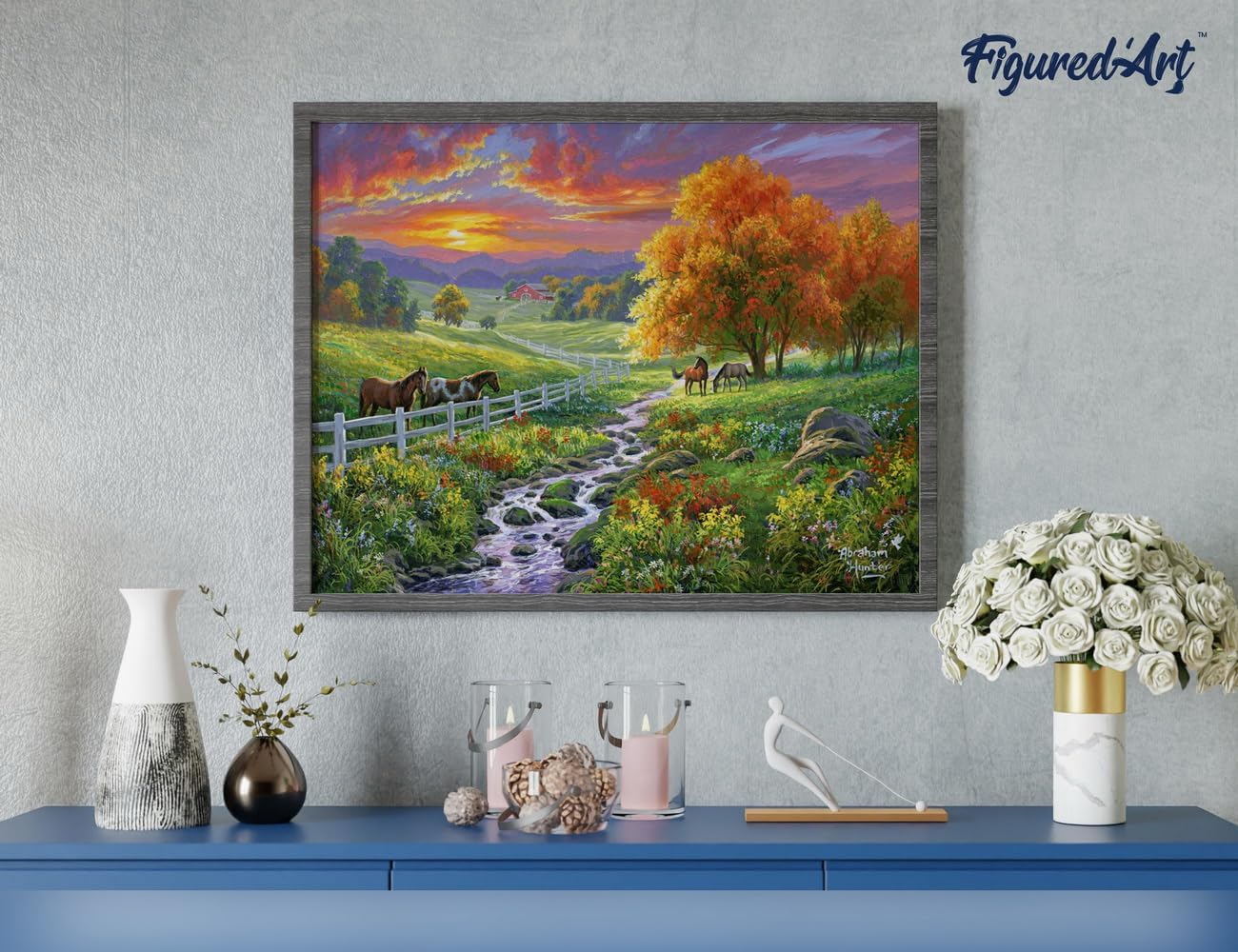 Malen nach Zahlen - Landschaftlicher Sonnenuntergang und Pferde, Landschaftlicher Sonnenuntergang und Pferde 40x50cm Mit Keilrahmen (nicht gespannt)