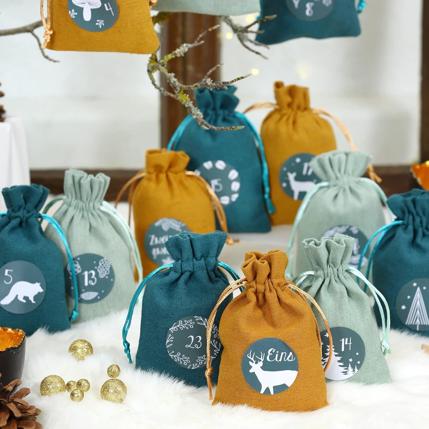 Adventskalender Stoffsäckchen zum Befüllen, Petrol