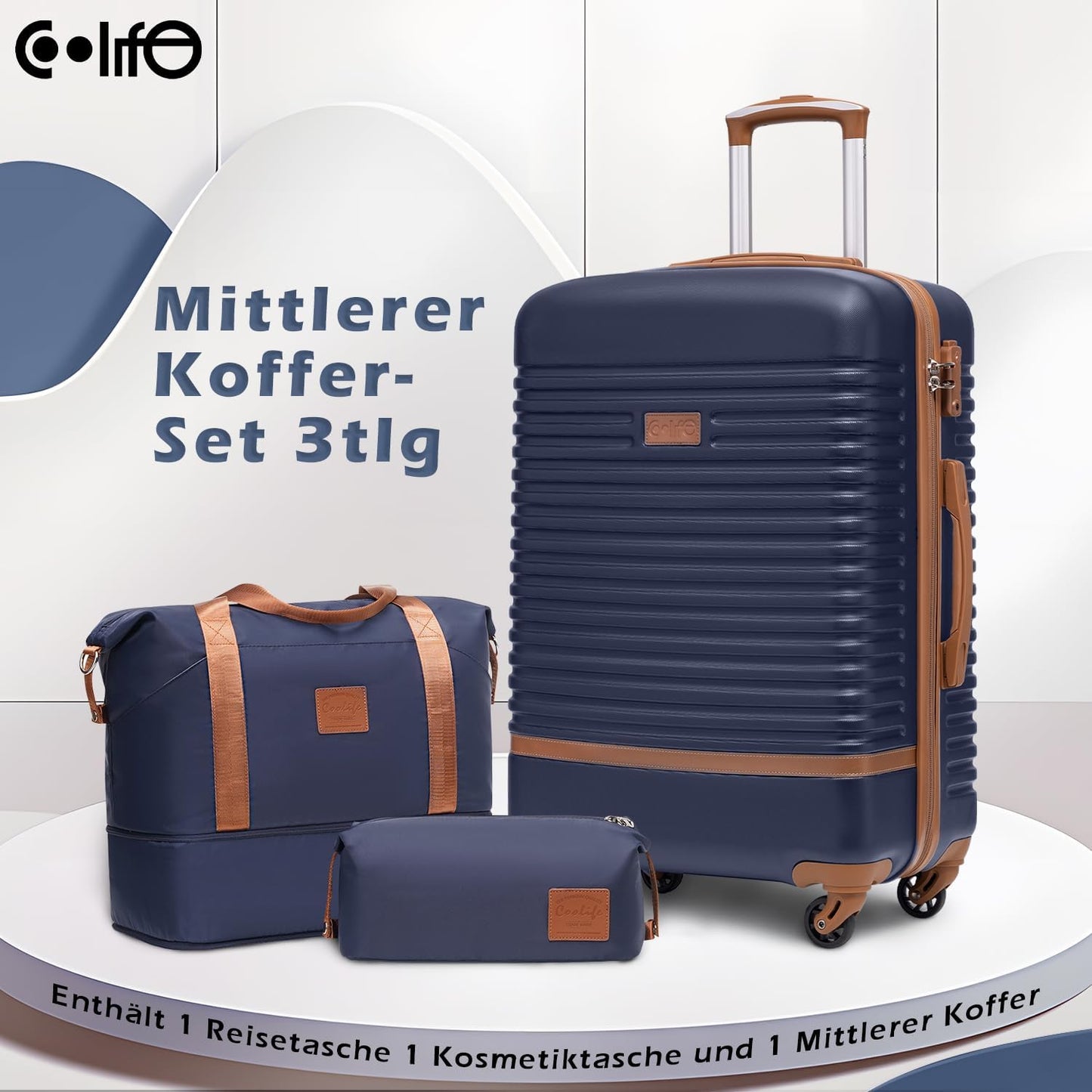 Mittleres Hartschalen-Kofferset mit TSA-Schloss, Blau/Braun Mittlerer Koffer-Set 3tlg