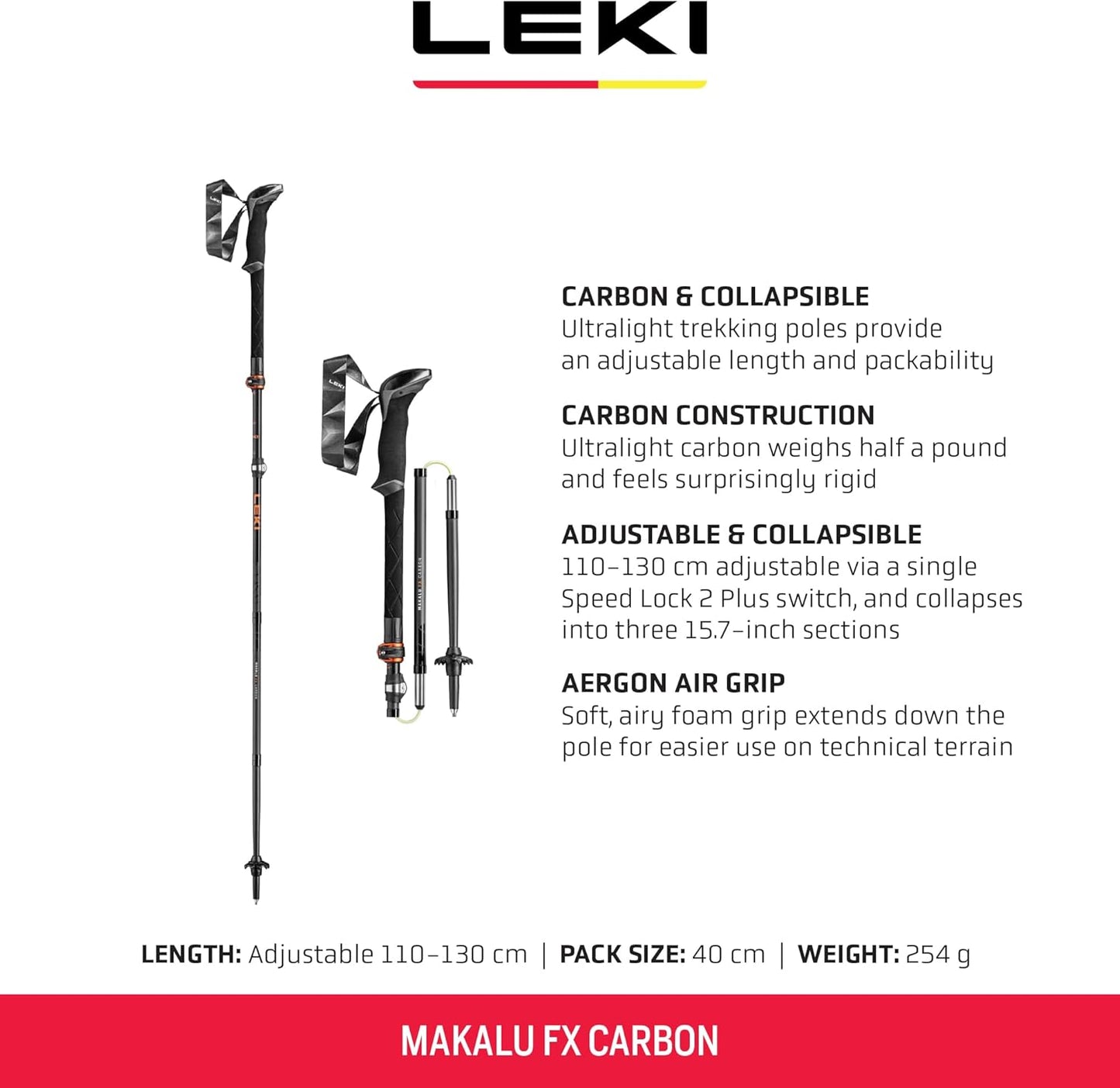 Makalu FX Carbon Wanderstöcke, black-orange-naturalcarbon 110-130cm