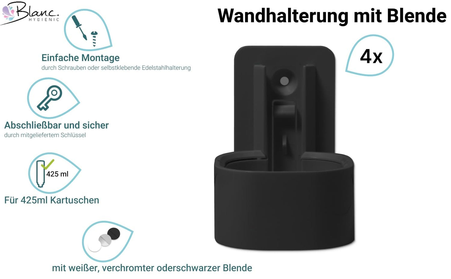 Shampoo-Duschgel-Set mit Wandhalterungen (16-teilig), aquatisch mit schwarzer Wandhalterung