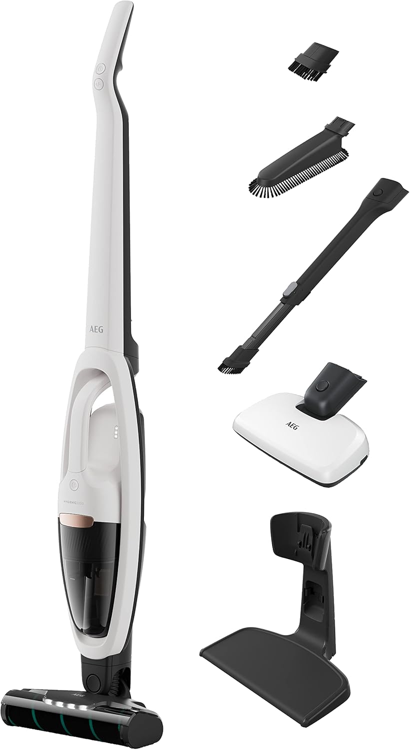 HYGIENIC 5000 AS52HP25SH - Kabelloser 2in1 Akku-Staubsauger mit Zubehör, Modell 2023 25,2V Weiss komplettes Zubehör