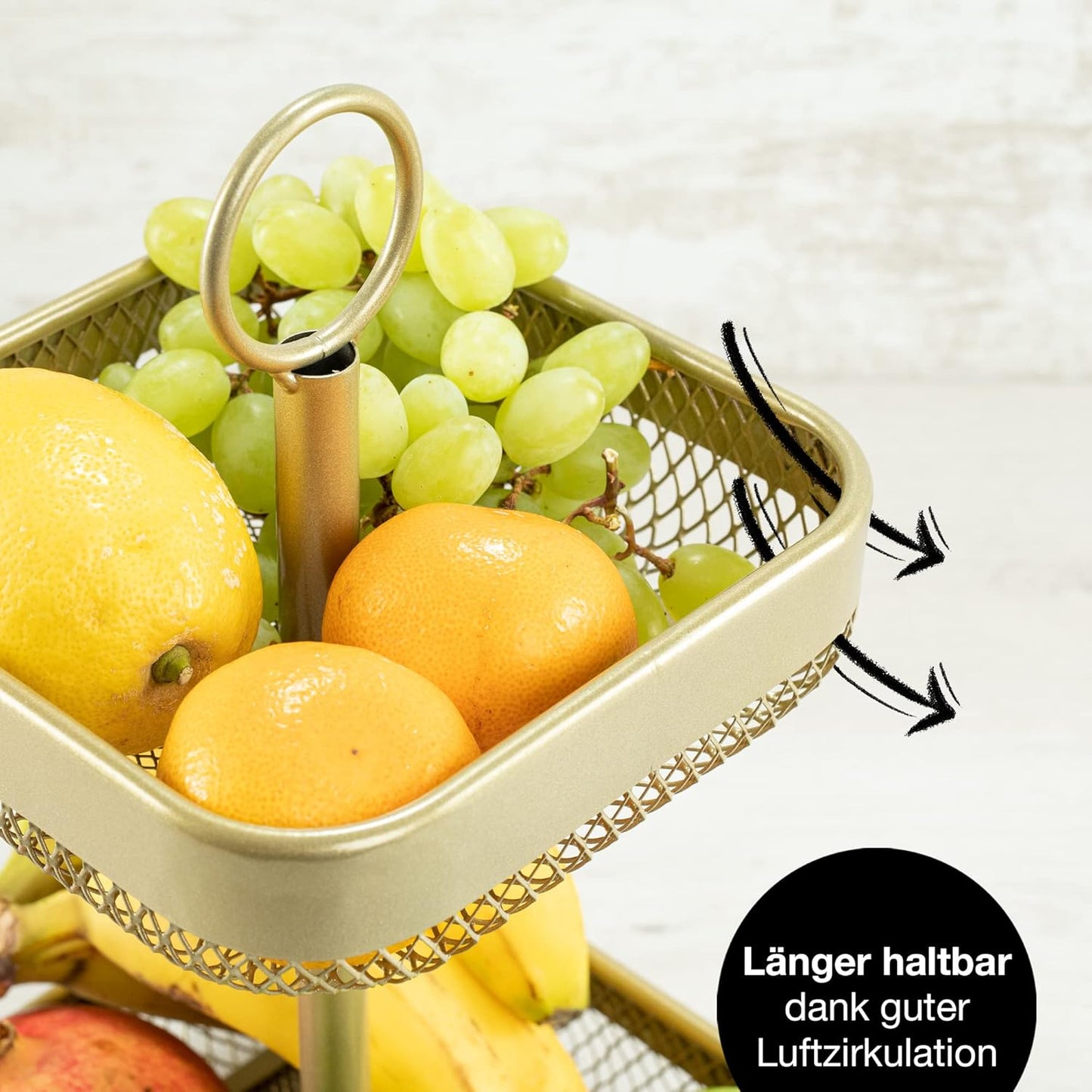 Moderne Obst-Etagere, Gold Eckig