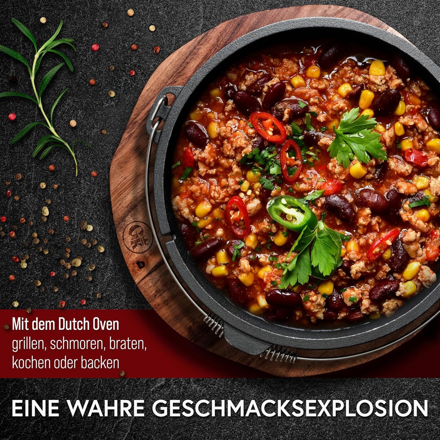 12-teiliges Dutch Oven Set mit Rezeptbuch & Pflegepaste, Schwarz Medium Set