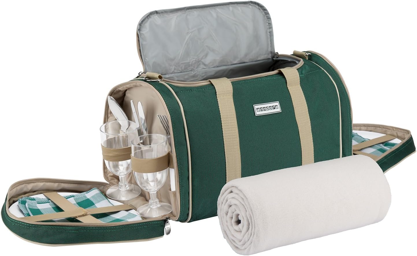 Picknick-Set mit Kühltasche und Decke für 4 Personen, 3337: Dunkelgrün Beige