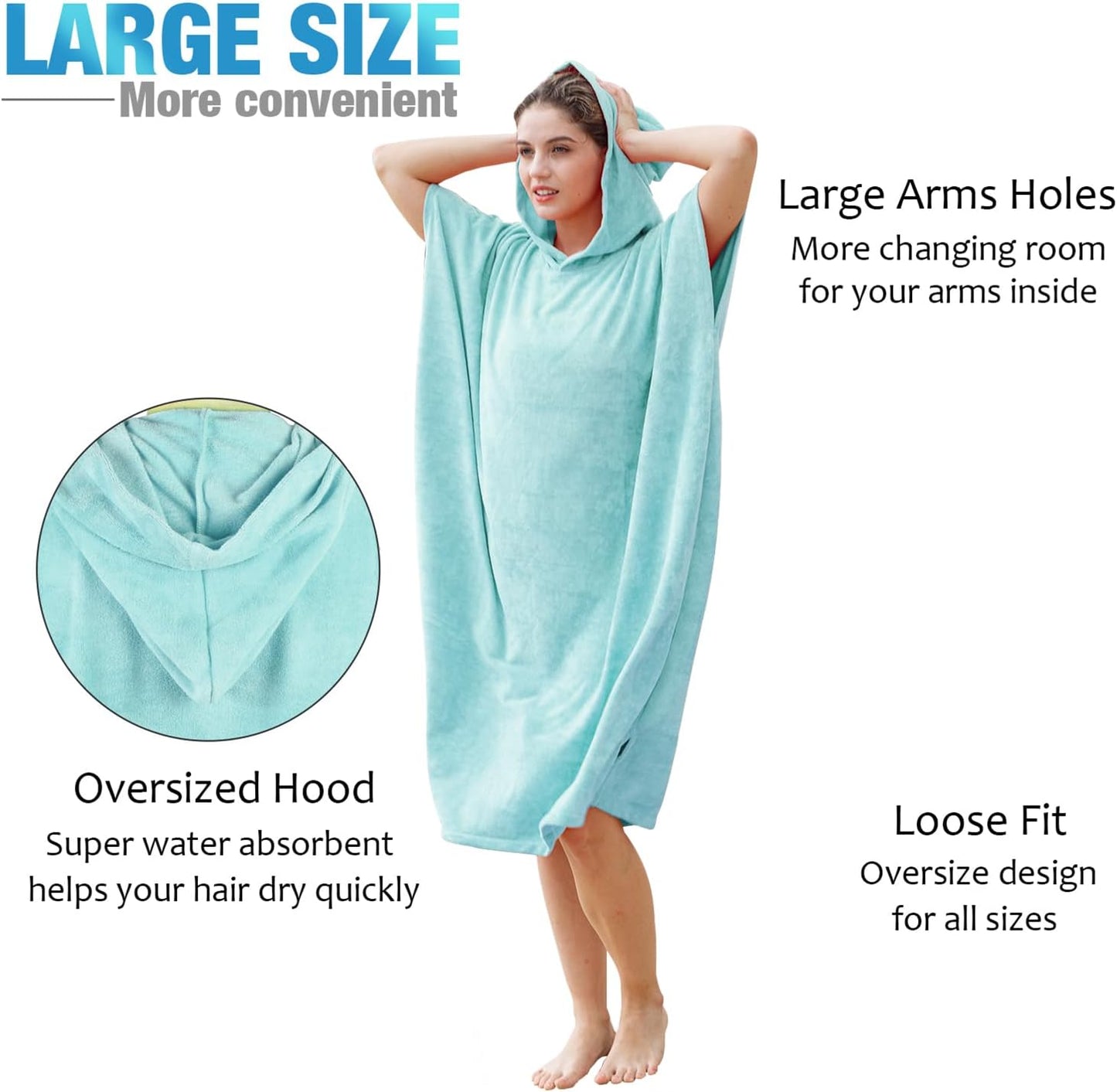 Mikrofaser Surfponcho mit Kapuze, Hellblau