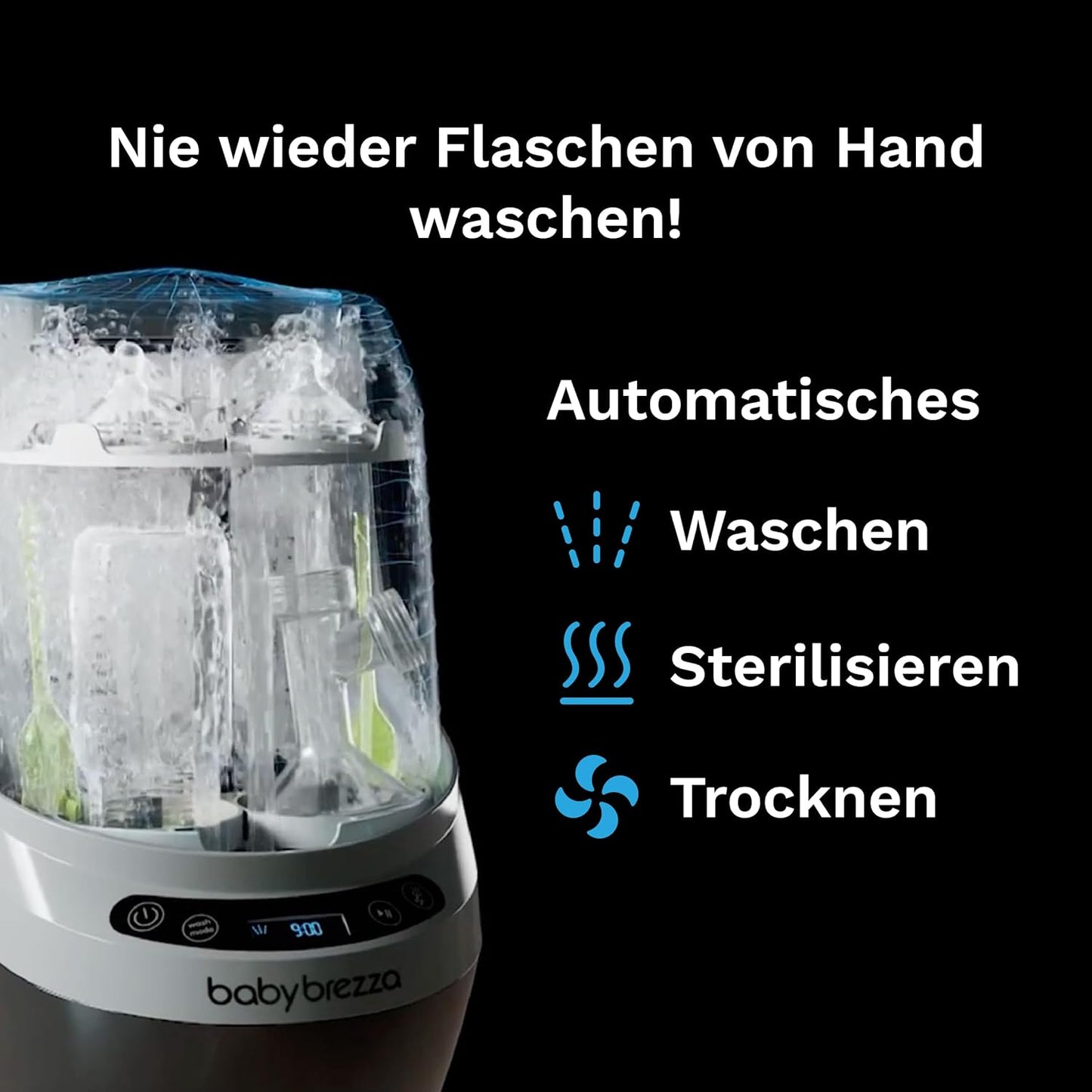 Flaschenwaschmaschine für Babyflaschen & Pumpenteile, Schwarz/Weiß