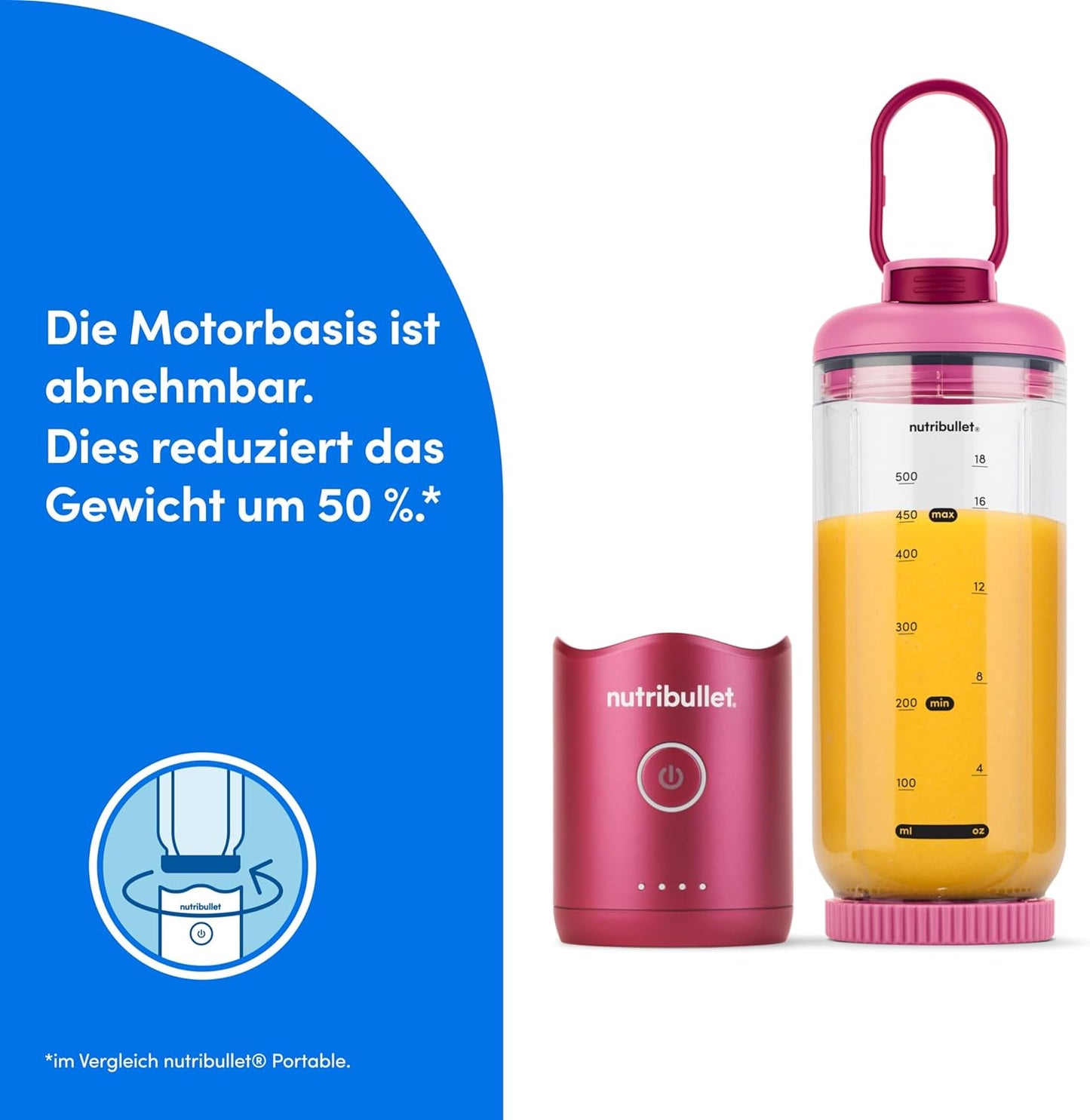 Tragbarer Smoothie-Mixer, Magenta 650ML